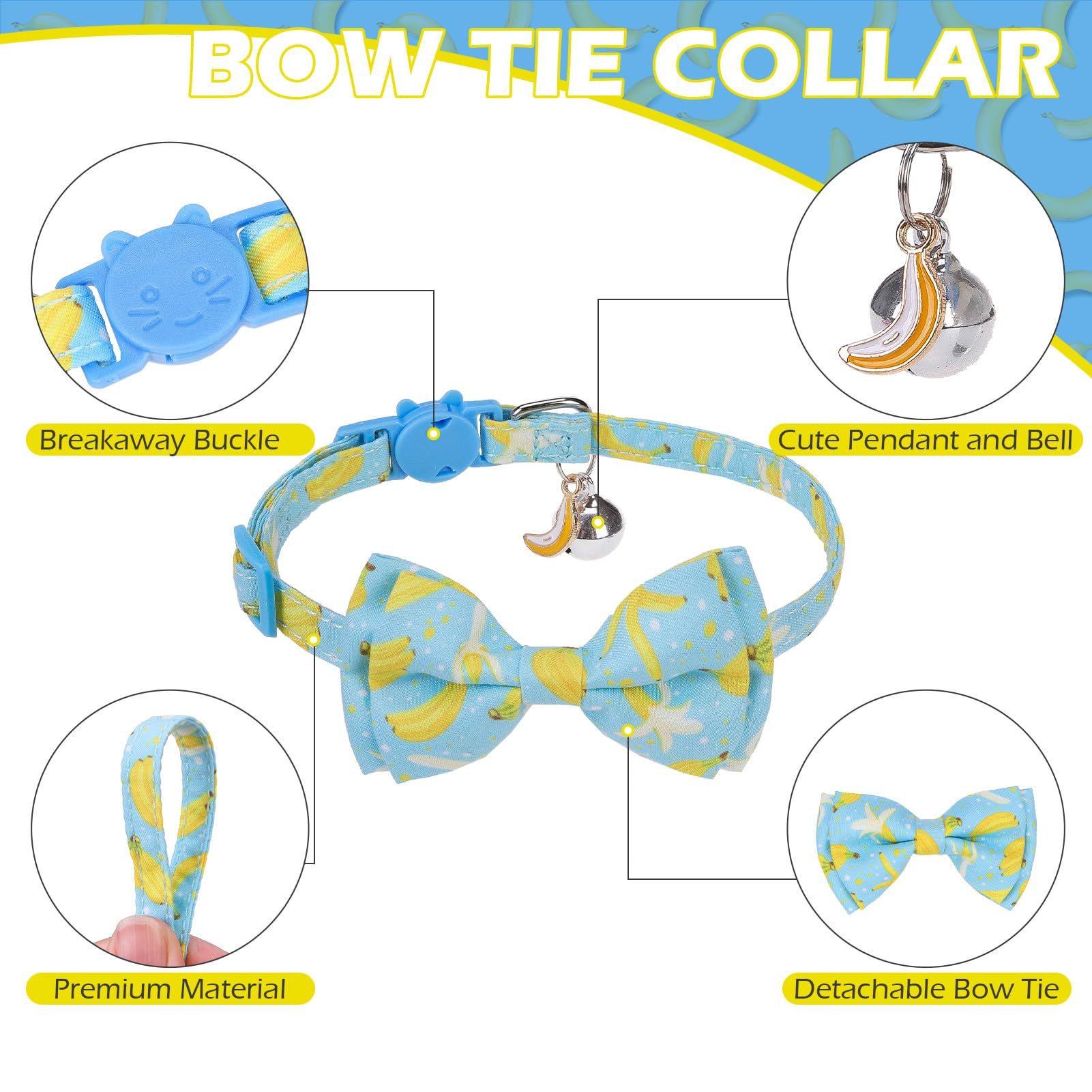 Expawlorer Cute Cat Collar Breakaway With Bells - 2 Pack Fruit Adjustable Pet Collar With Removable Bow Tie And Bandana, Safety
