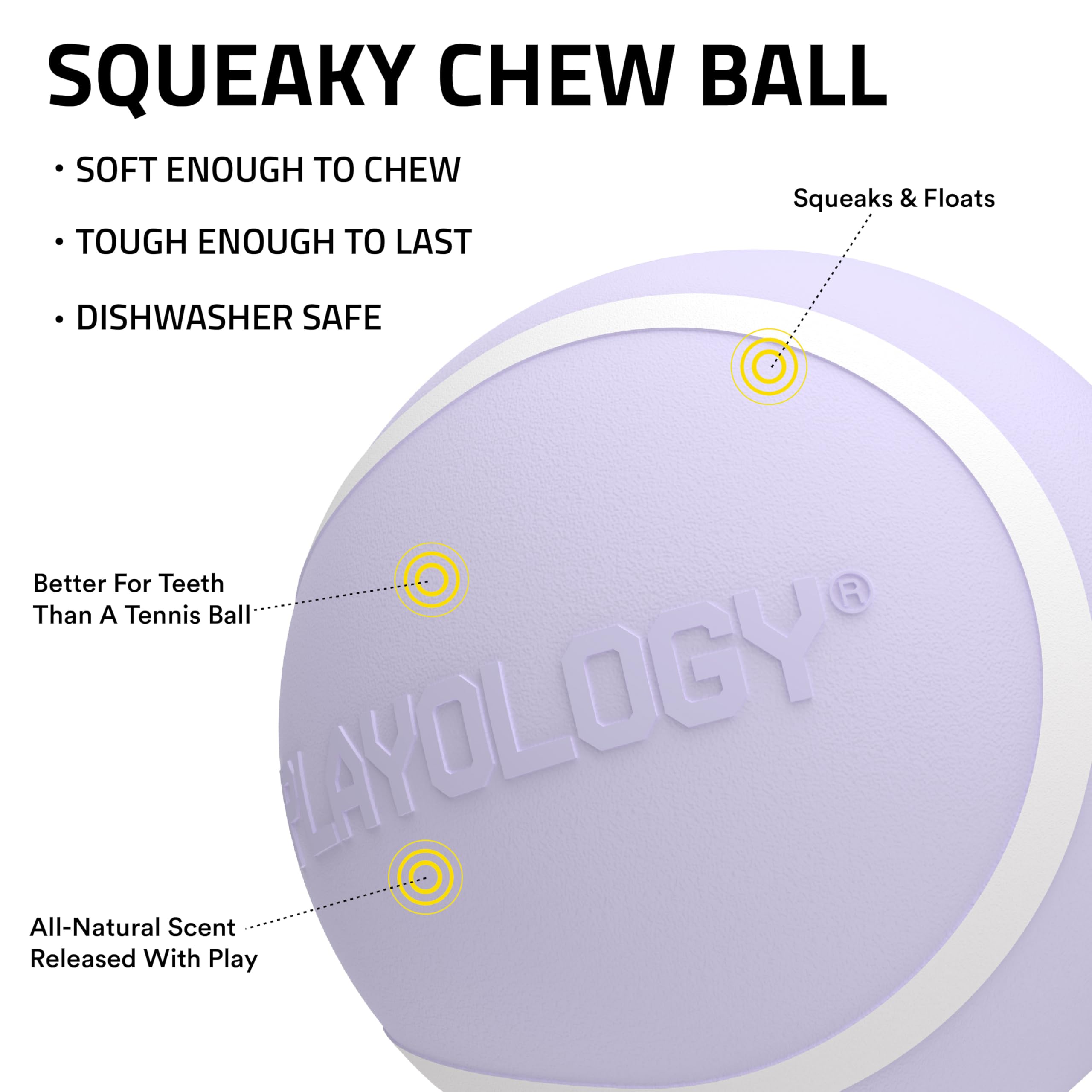 Playology Dog Toys | Squeaky Chew Ball - Bouncy Durable Floating Fetch Ball for Dogs | Jumbo Lamb Scented Toy - Easy to Clean an