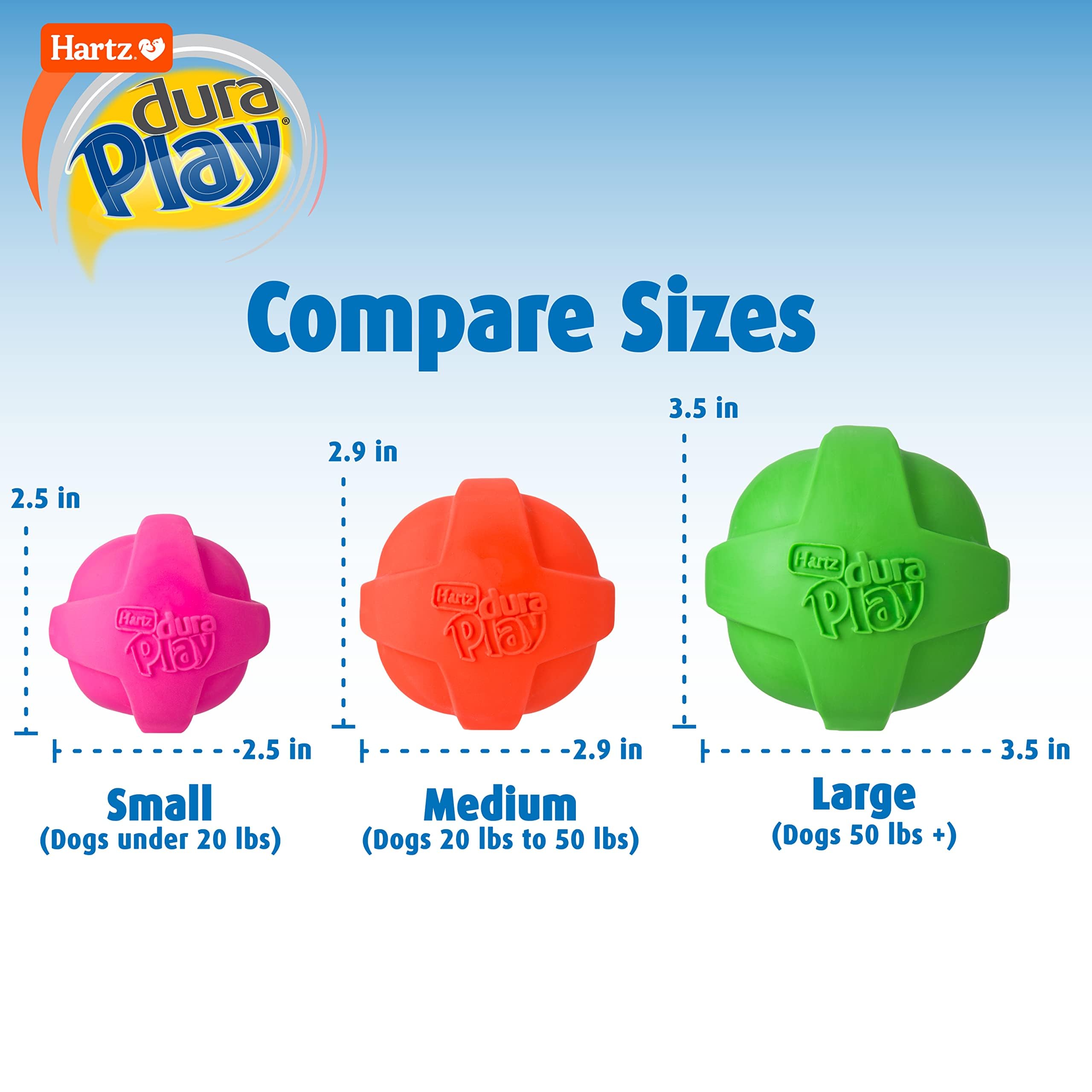 Hartz Duraplay Ball Squeaky Latex Dog Toy, Medium 3 Pack