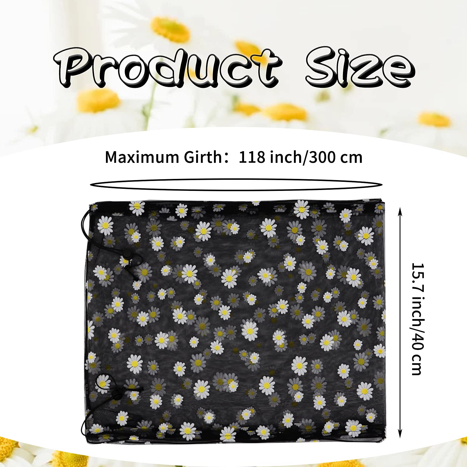 Daoeny Large Bird Cage Cover, Bird Cage Seed Catcher, Adjustable Soft Nylon Mesh Net With Daisy Pattern, Birdcage Cover Skirt Seed Guard For Parrot Parakeet Macaw Round Square Cages (Black)