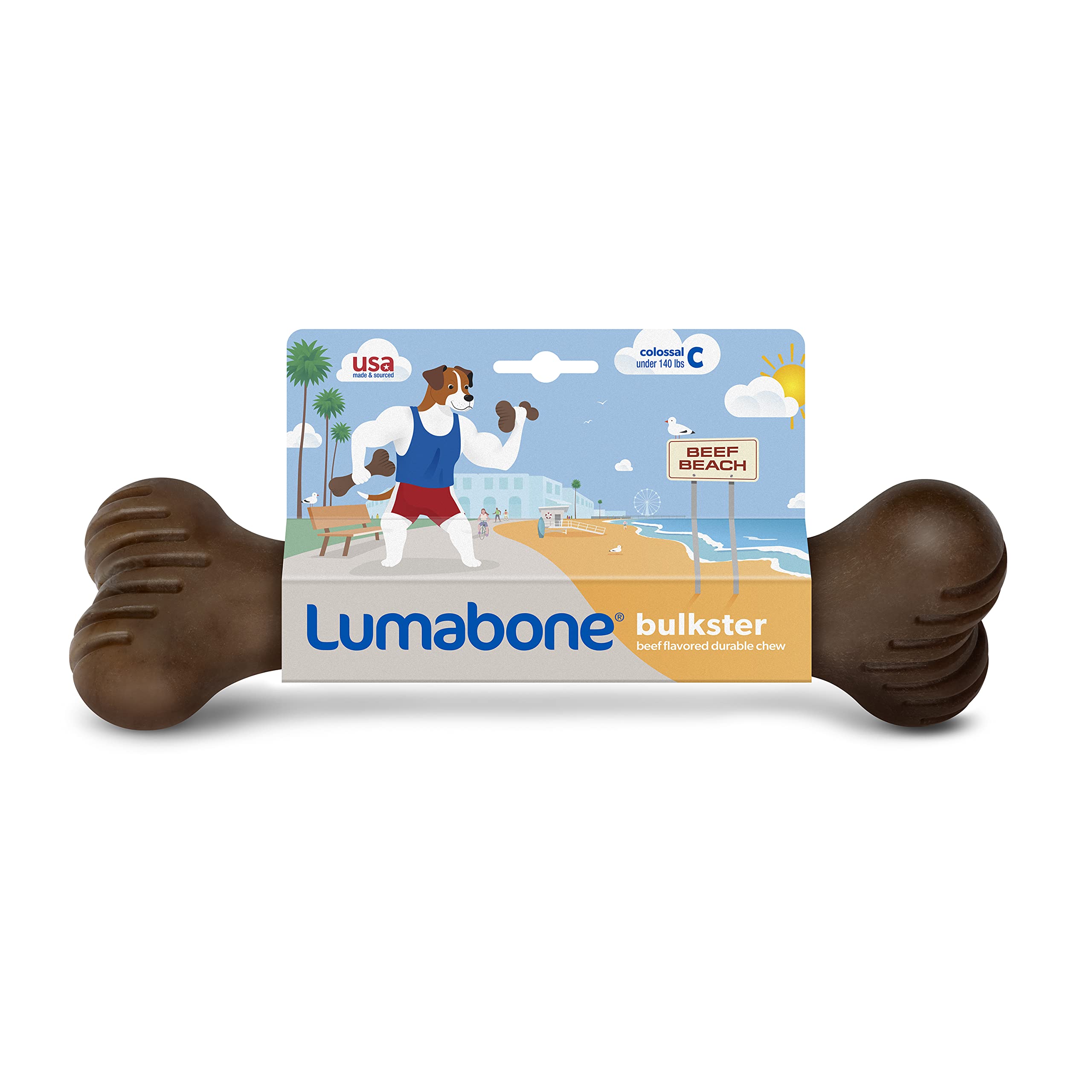 Lumabone Bulkster Durable Chew Toy For Aggressive Chewers, Real Beef, Made In Usa, Colossal