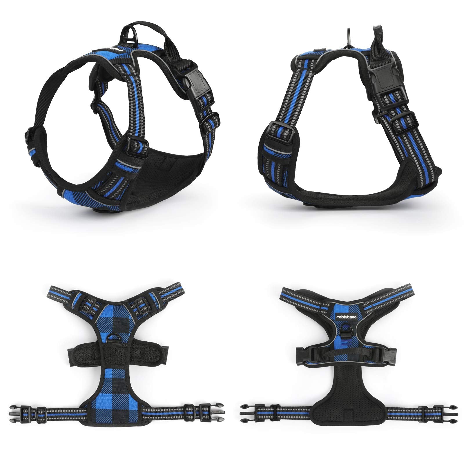 rabbitgoo Dog Harness No-Pull, Comfortable Padded Plaid Harness with Handle Easy Control, Adjustable Reflective Pet Vest with 2
