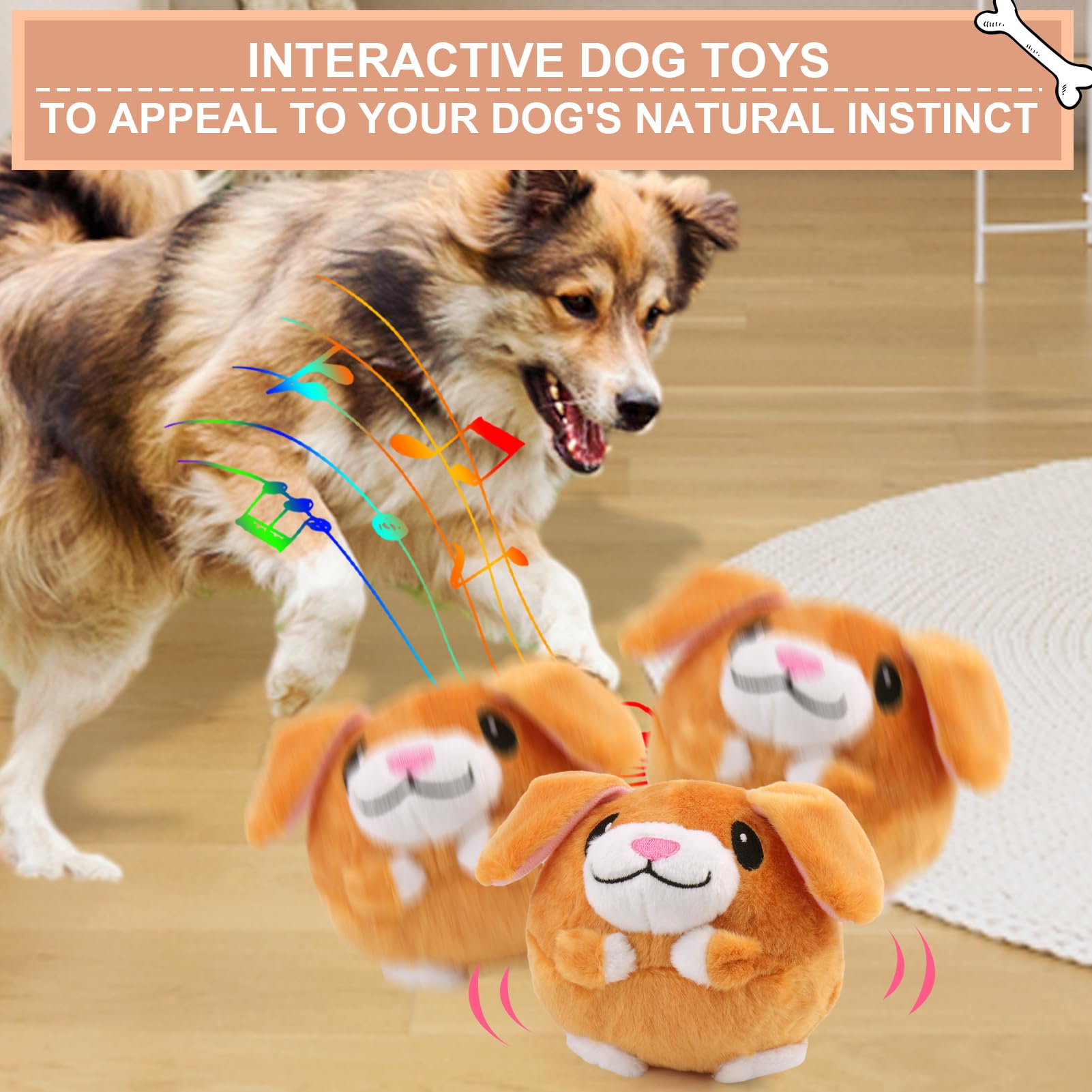 Baborui Interactive Dog Toys Puppy, Jumping Squeaky Dog Toys With Recording And Music Modes, Rechargeable Moving Dog Chew Toys F