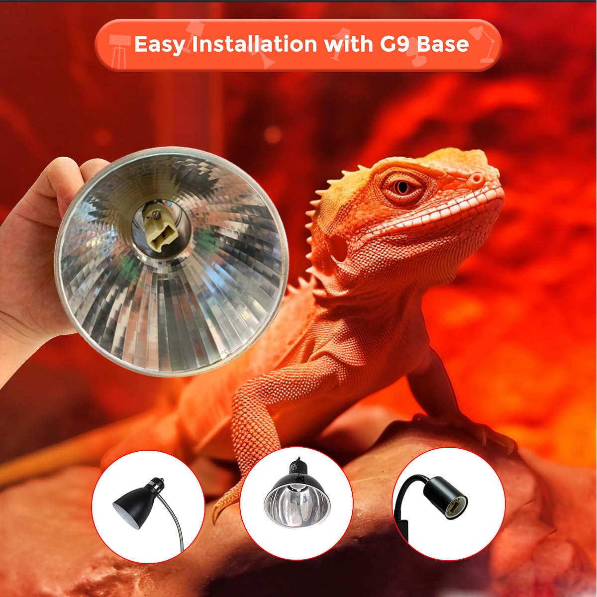 Vinaco G9 Heat Lamp Bulbs For Reptile, Dimmable Night Red Uva Uvb Reptile Heat Lamp G9, 2 Pin Base Mini G 9 Halogen Bulbs 50W 12