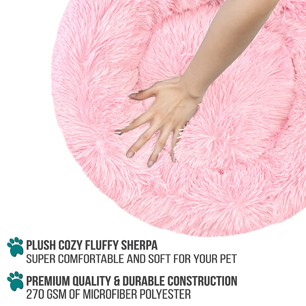 Petami Calming Dog Bed For Small Dogs, Round Donut Washable Pet Bed For Cat Puppy, 23 Inches, Anti Anxiety Cat Bed Cuddler, Fluf
