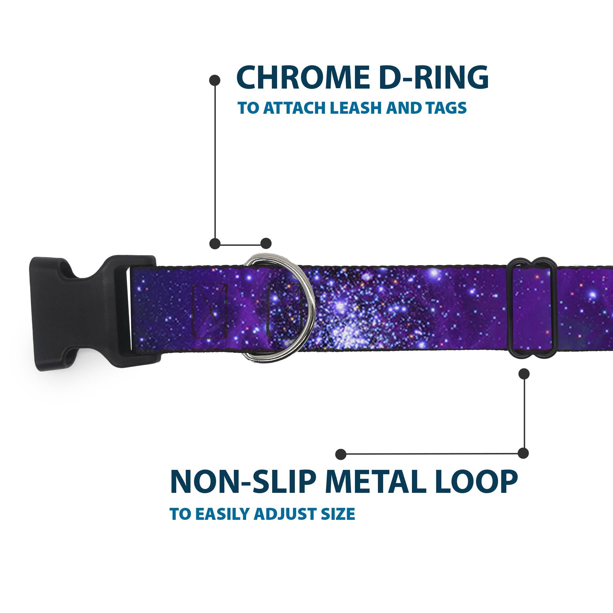 Buckle-Down Plastic Clip Collar - Galaxy Blues/Purples - 1/2'' Wide - Fits 8-12'' Neck - Medium