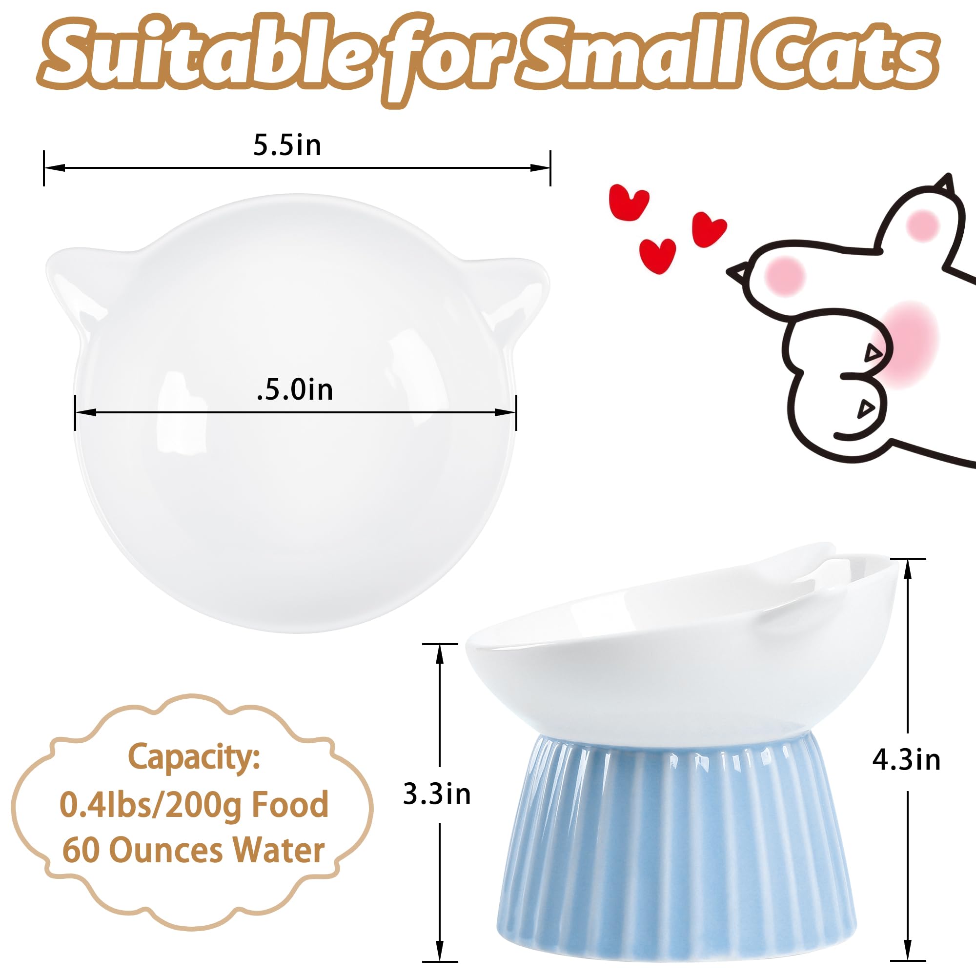 Wellbro Ceramic Raised Cat Bowl,Tilted Raised Cat Bowl Anti Vomit Cat Bowls For Indoor Cats Whisker Friendly Pet Feeder For Cats
