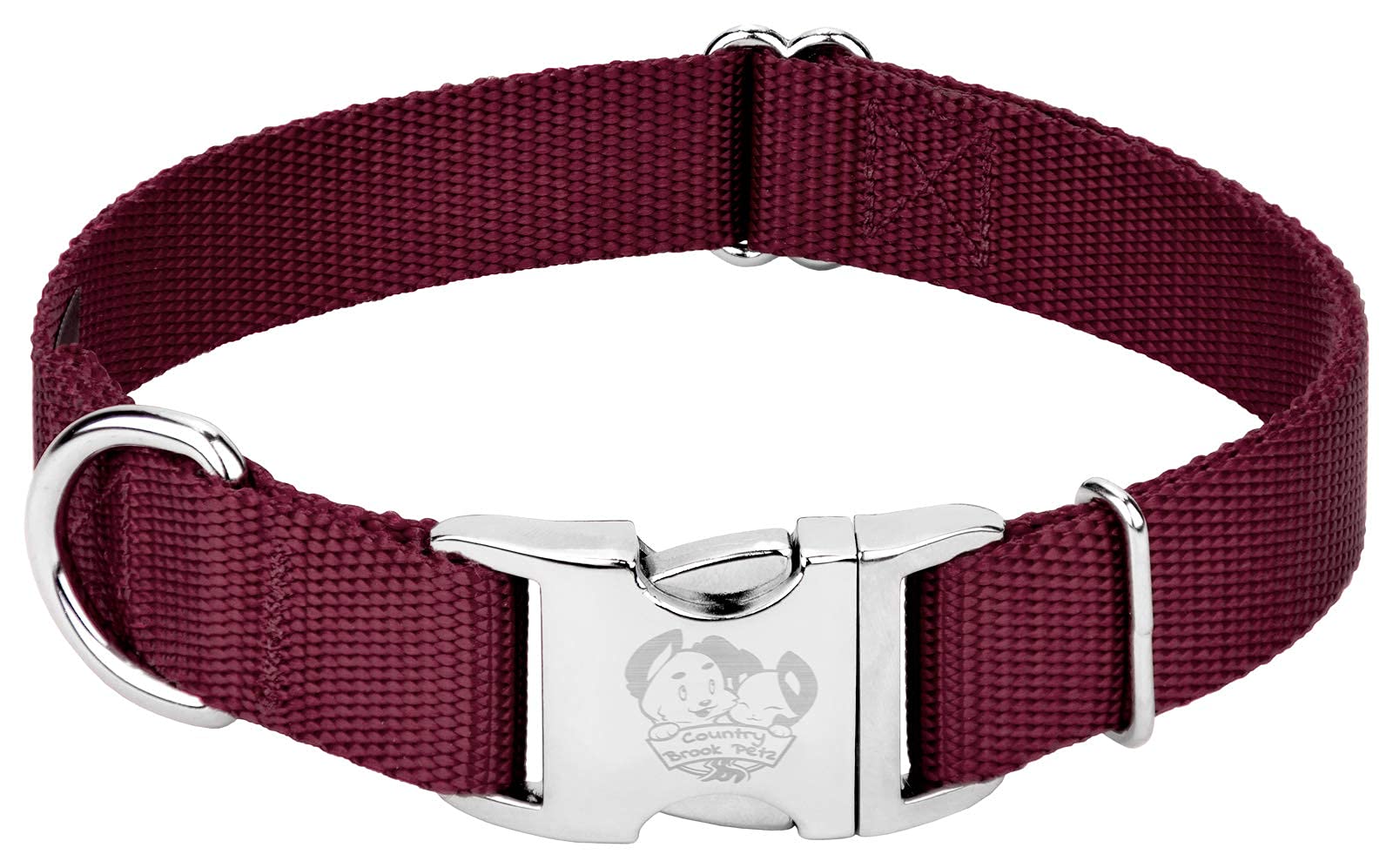 Country Brook Design - Vibrant 30+ Color Selection - Premium Nylon Dog Collar With Metal Buckle (Medium, 3/4 Inch, Burgundy)