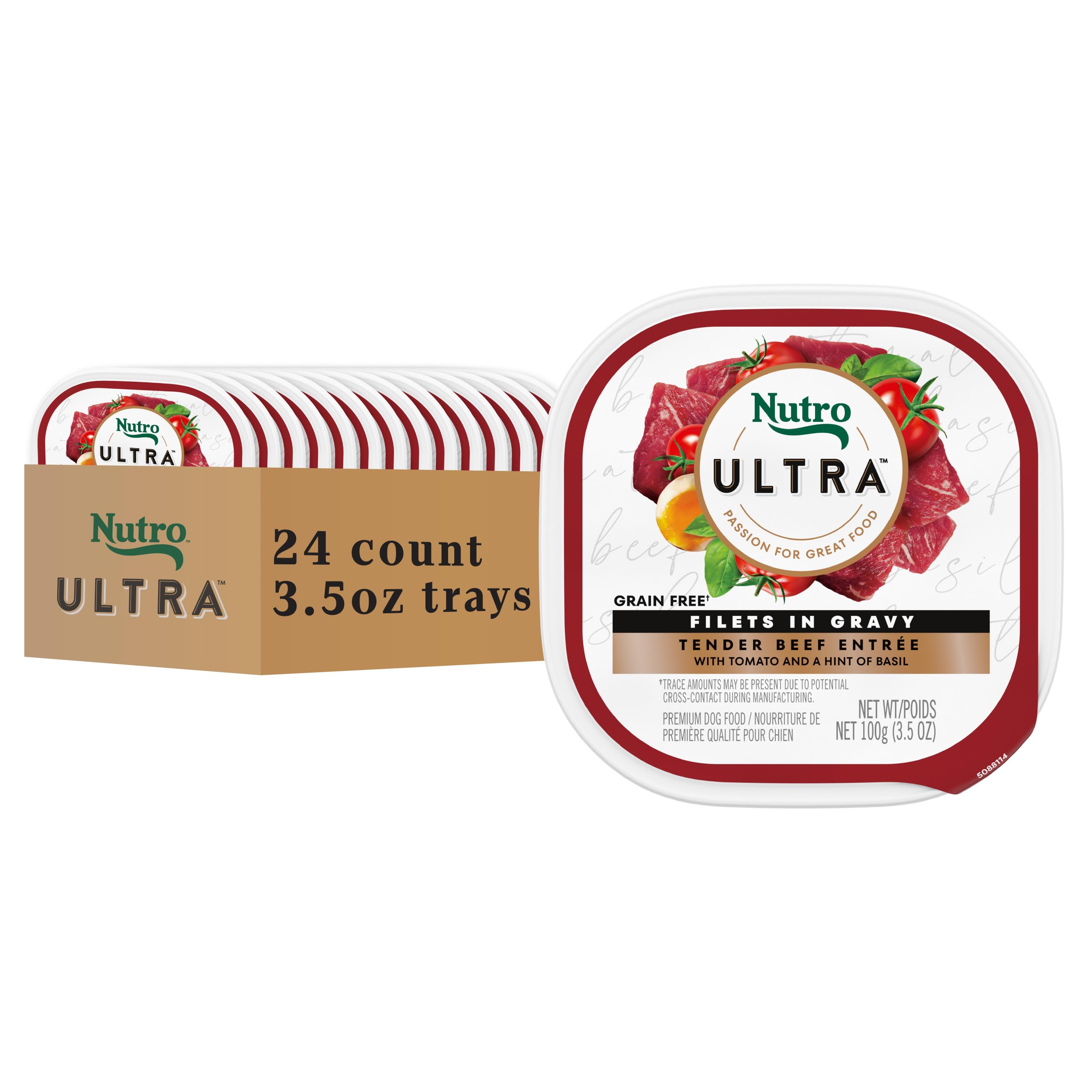 Nutro Ultra Wet Dog Food Grain Free Filets in Gravy Beef Entree, 3.5 oz. Trays (24 Count, Pack of 1)