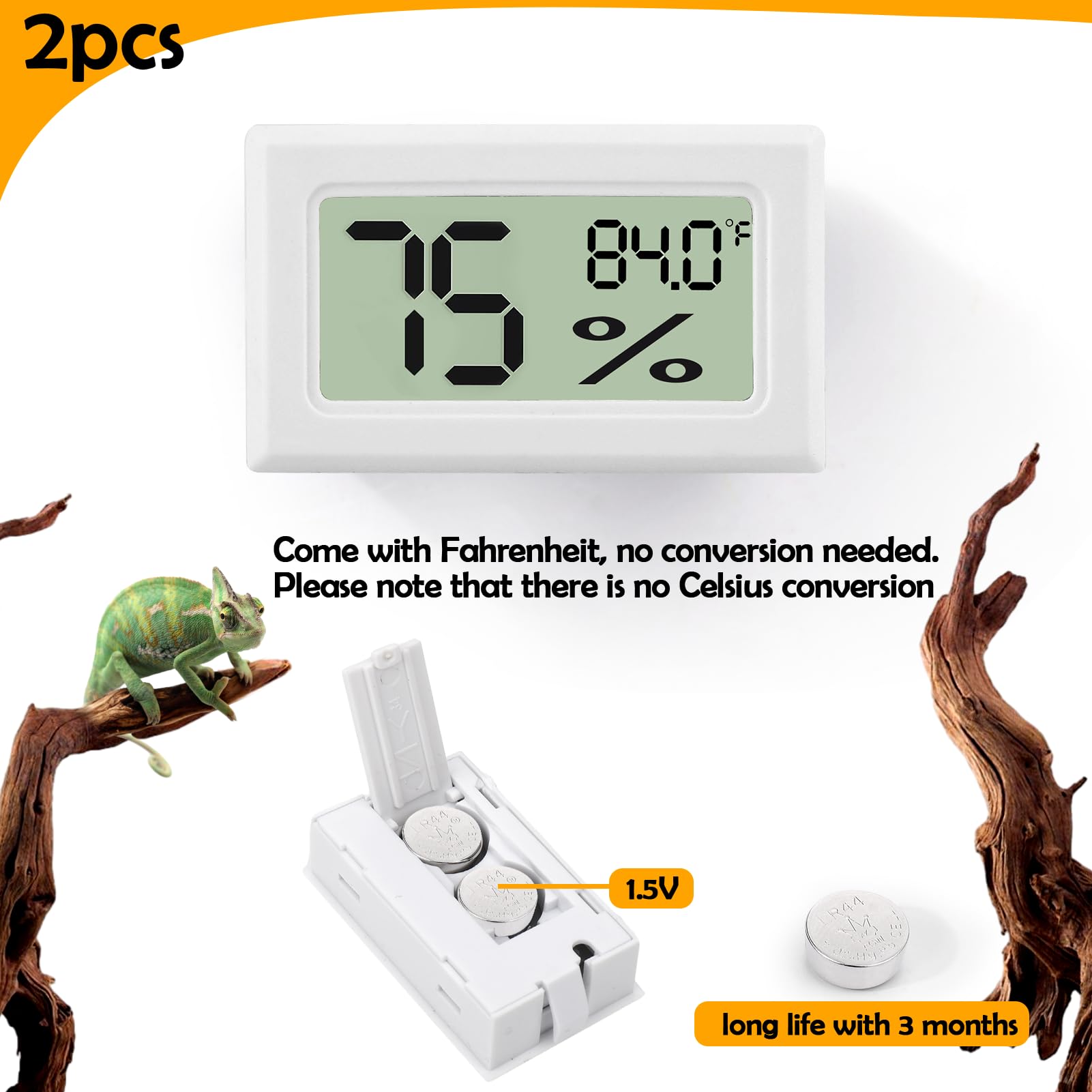 Bearded Dragon Accessories, 2 Pcs Rectangle Reptile Thermometer And Humidity Gauge, Reptile Tank Accessories For Jumping Spider,