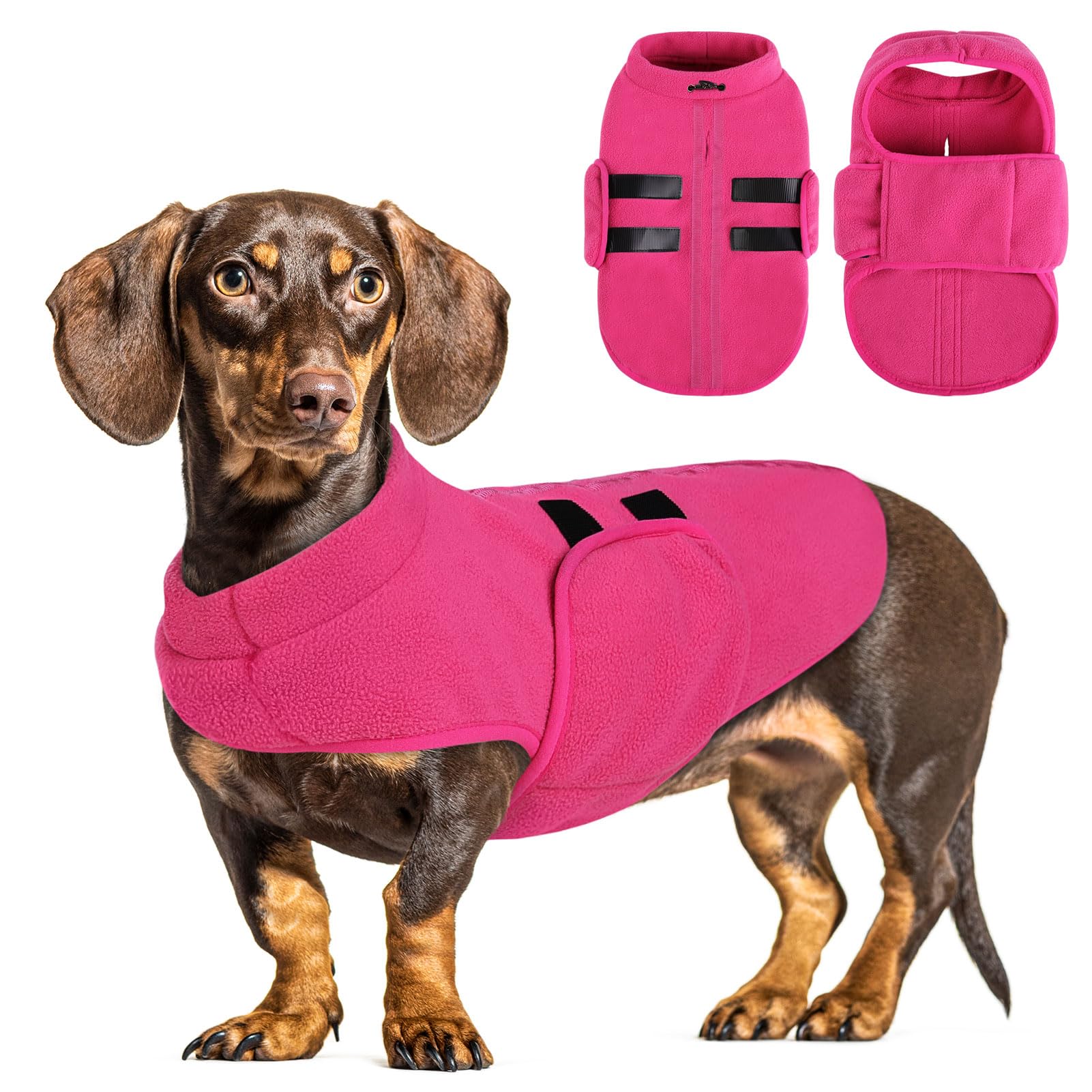 Queenmore Small Dog Sweater, Soft Fleece Vest Pullover Dog Jacket With Leash Hole, Warm Winter Dog Clothes Cold Weather Doggy Dachshund Sweaters For Small Dogs Cats Boy Or Girl (Pink, S)