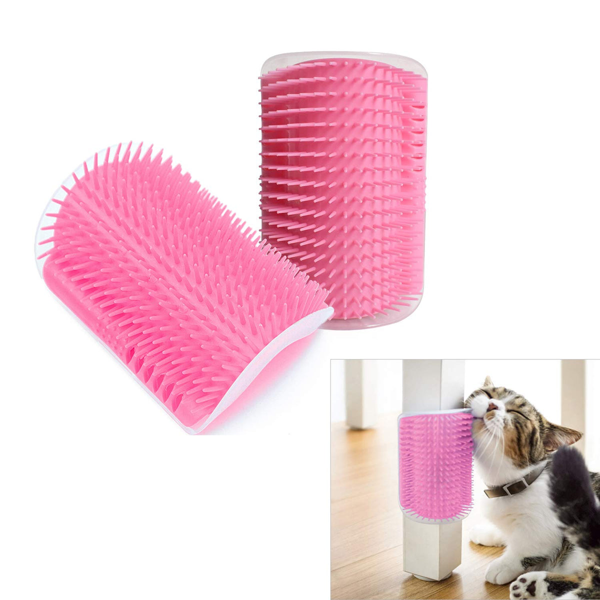 Hub'S Gadget 2 Pack Cat Self Groomer, Wall Corner Massage Comb Grooming Brush With Catnip Pouch, Pink