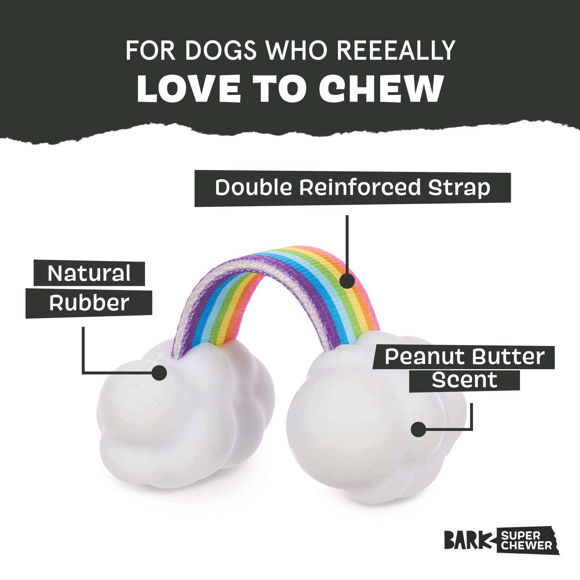 Barkbox Dog Toys - Toy G Biv Rainbow Super Chewer Tug Toy For Aggressive Chewers With Double Reinforced Strap And Tough Rubber C