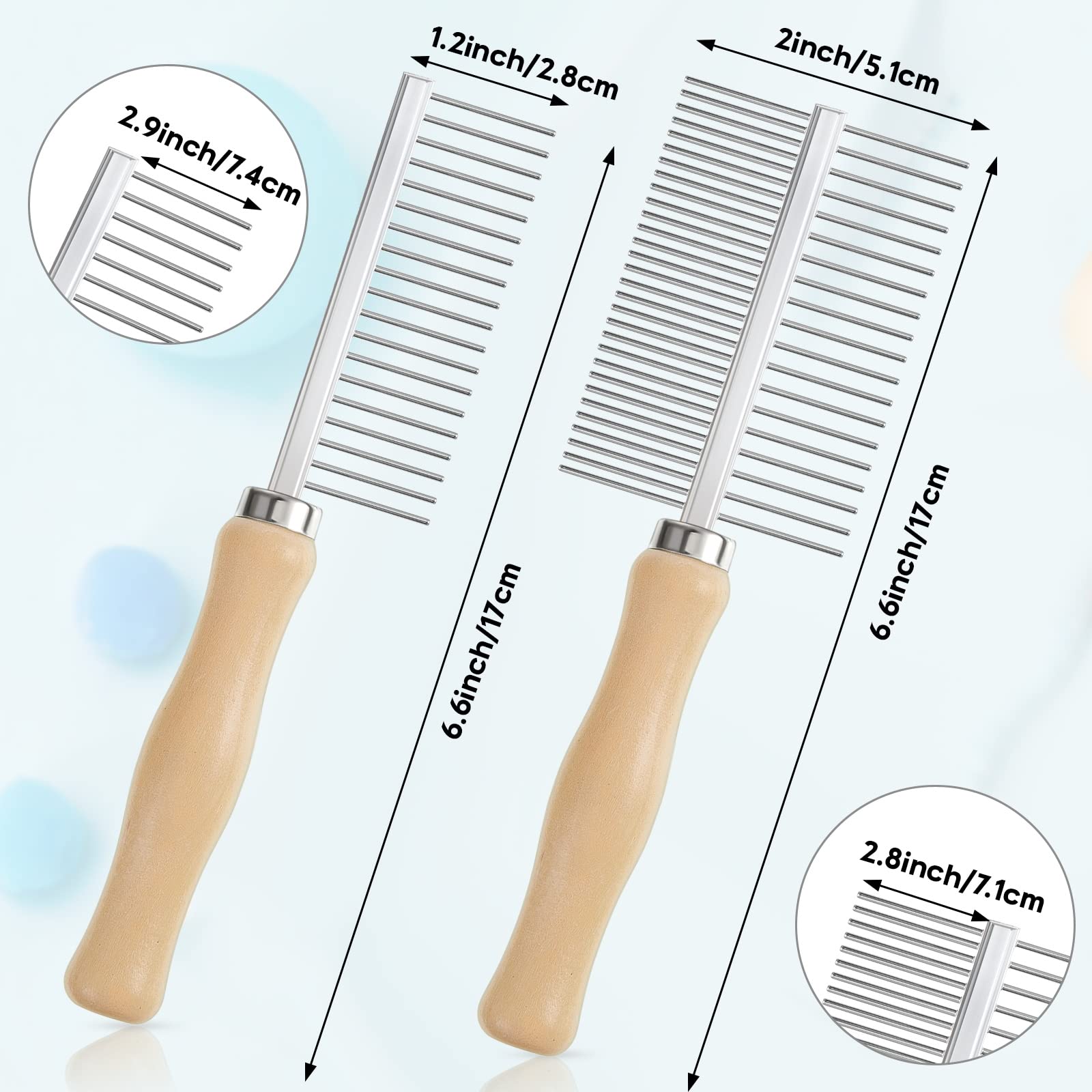 Stainless Steel Pet Grooming Comb Set - 2 Pcs Double-Sided Metal Combs With Wooden Handles For Dogs And Cats, Long And Short Fur, Flea Removal Brush Tool