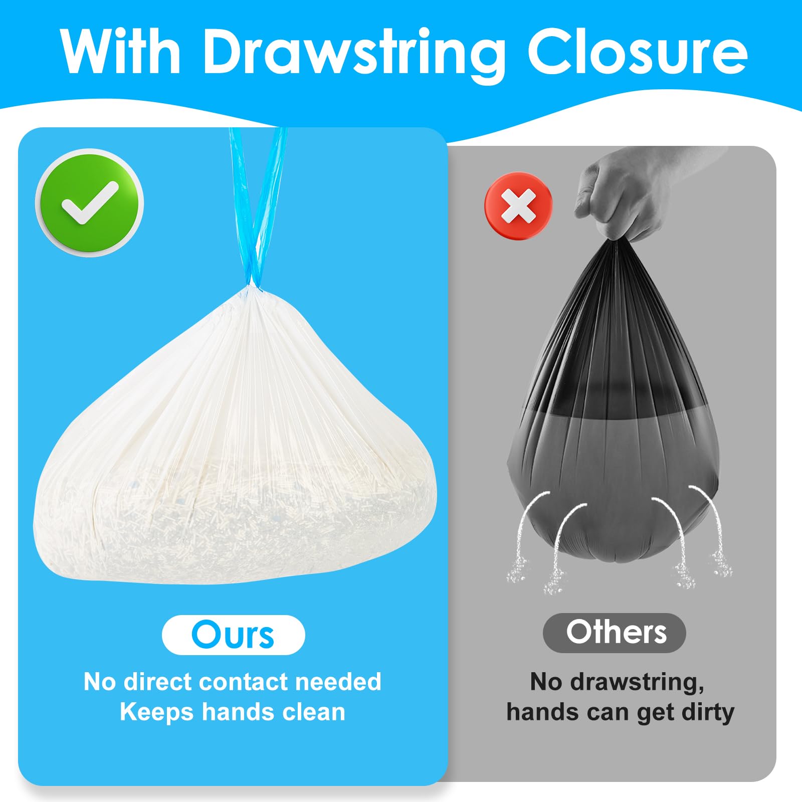 LoopTime Cat Litter Bags 60 Count, 21.65x11.8, Heavy Duty Drawstring Liners for Automatic Litter Boxes, Easy to Clean