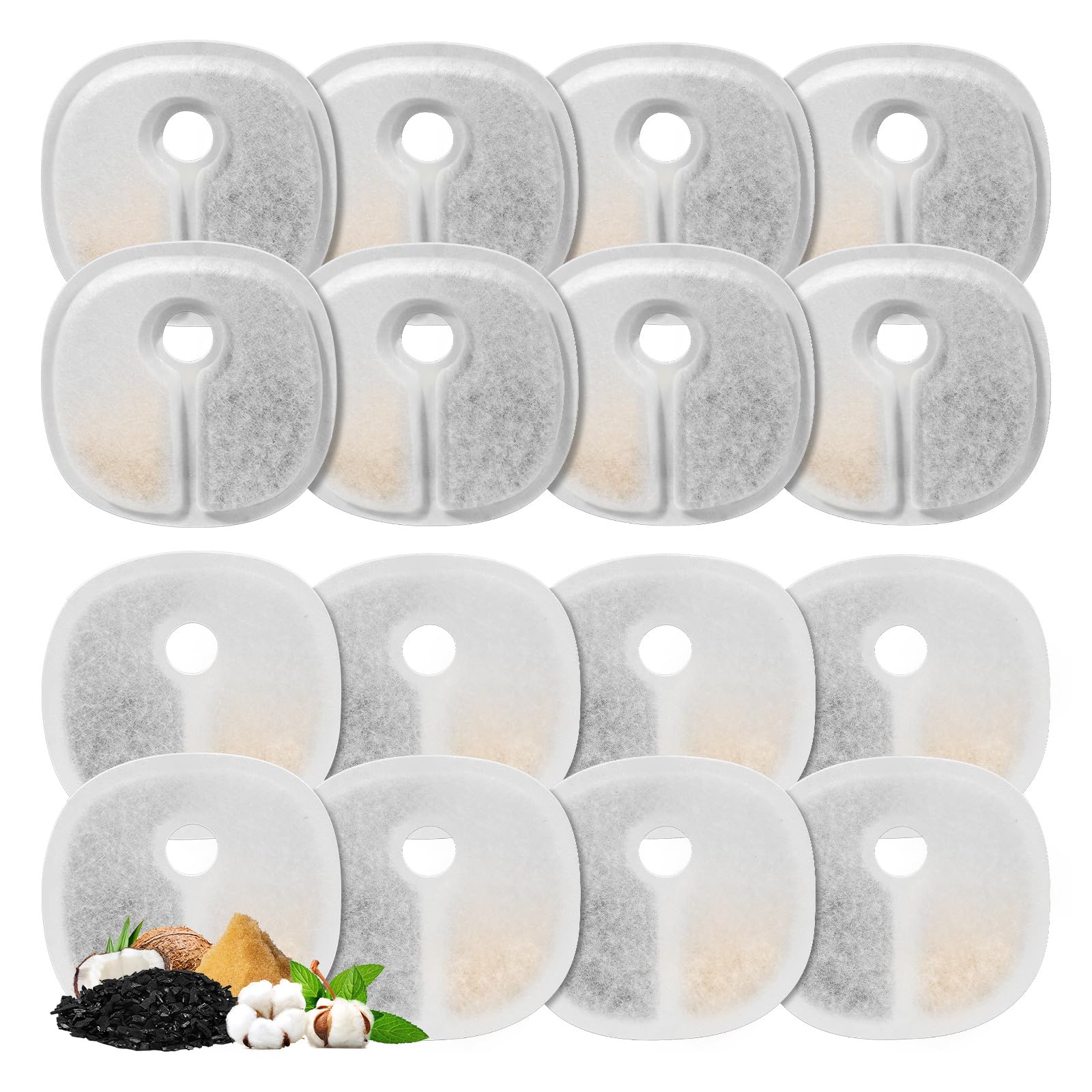 16 Pack Replacement Filters For 2L/67Oz Pumpless Cat Water Fountain, Bflicroy Cat Water Fountain Filters, Multiple Filtration Pe