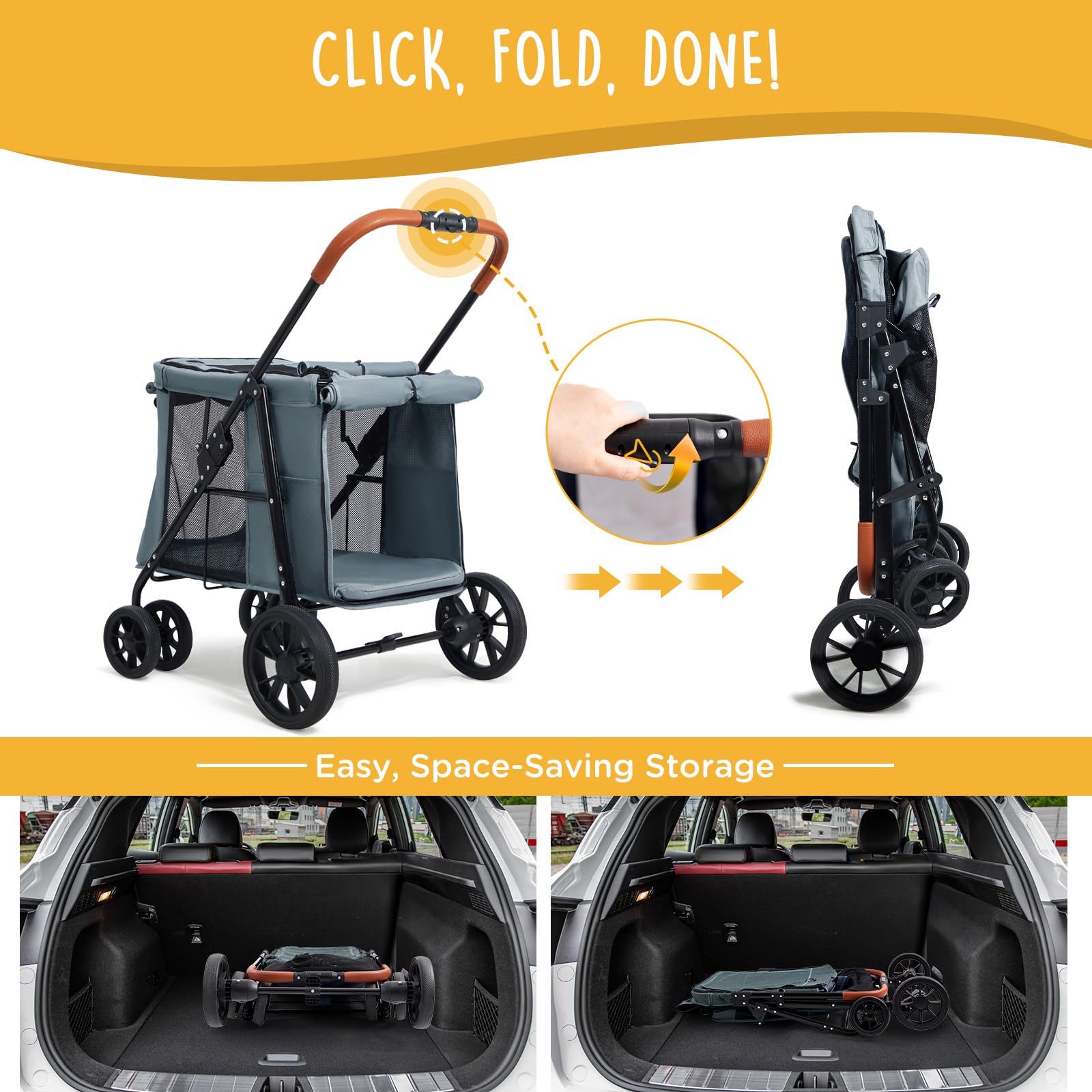 Canine Canyon Scout Pet Stroller, 4-Wheel Design For Small/Medium Dogs - One-Button Fold, Adjustable Mesh Windows & Shades, 360