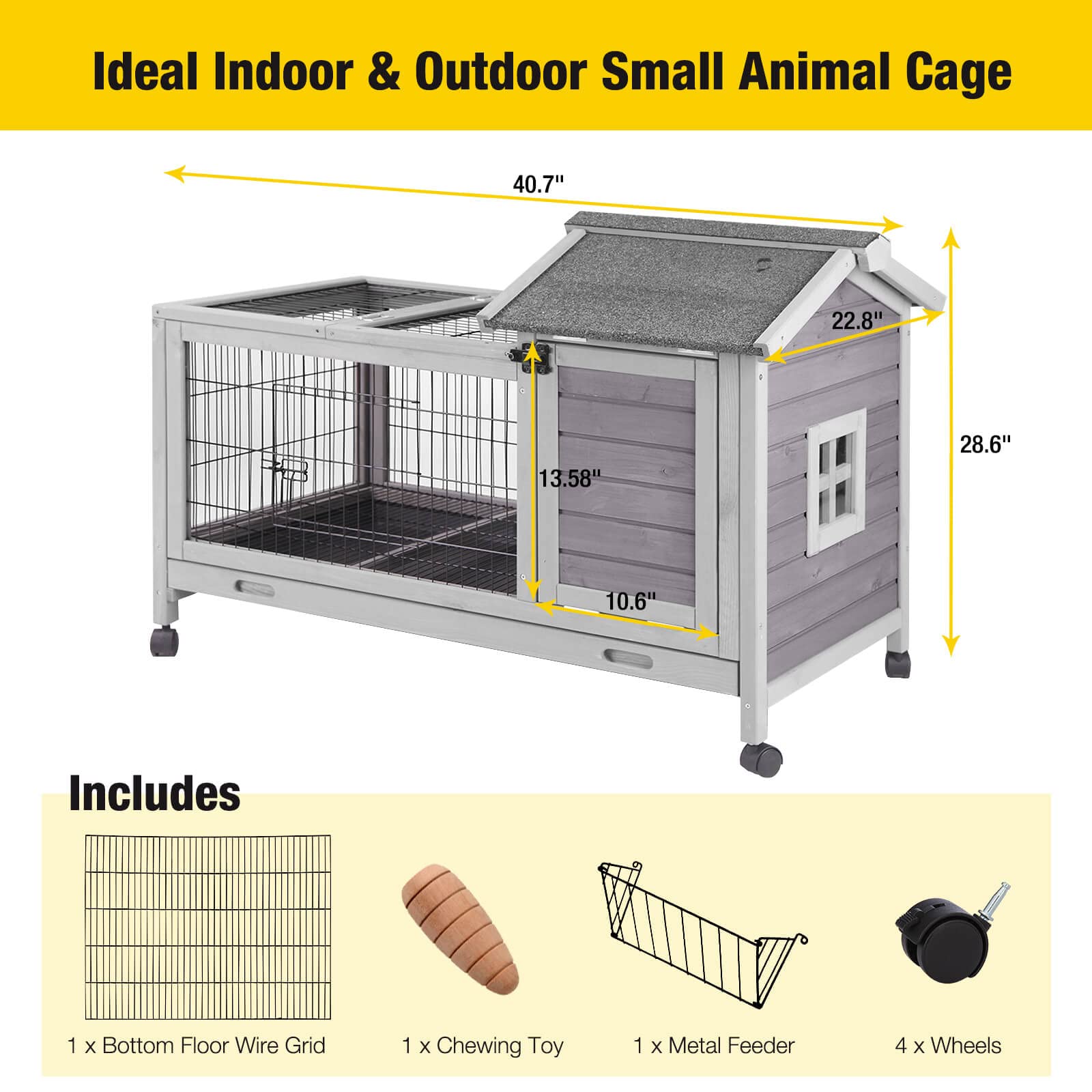 Aivituvin Rabbit Hutch Indoor Bunny Cage Outdoor Rabbit House Bunny Hutch With Deeper Leakproof Plastic Tray (Grey-24)