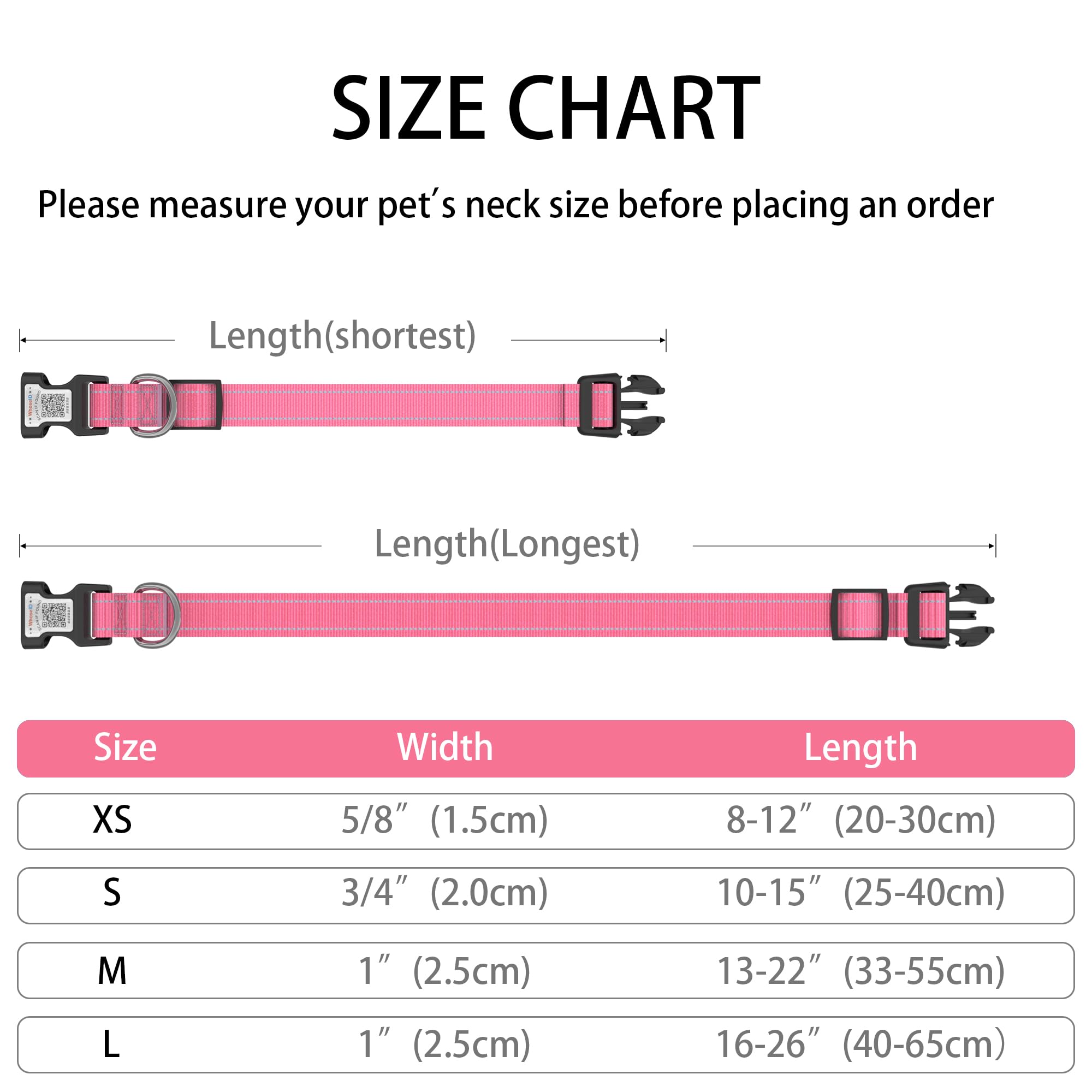 Dog Collar With Qr Code, Reflective Pet Collar, Soft Neoprene Padded & Safety Locking Buckle Adjustable Puppy Collar (Xs,Pink)