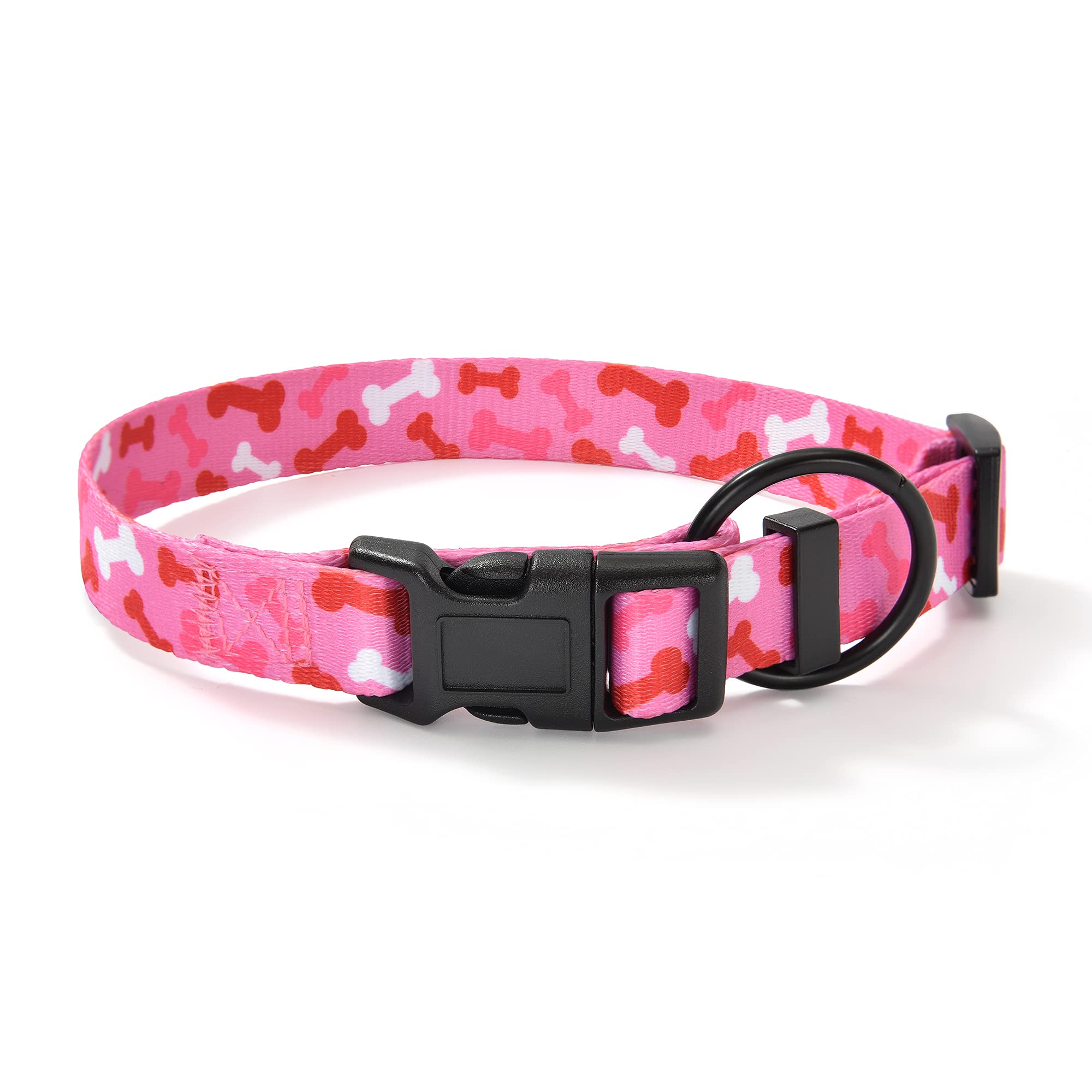 Mile High Life Dog Collar | Nylon Puppy Collars W Cute Patterns | Lightweight Girl Dog Collar | Boy Dog Collar For Small/Medium/Large Dogs (Pink Bone, Large)
