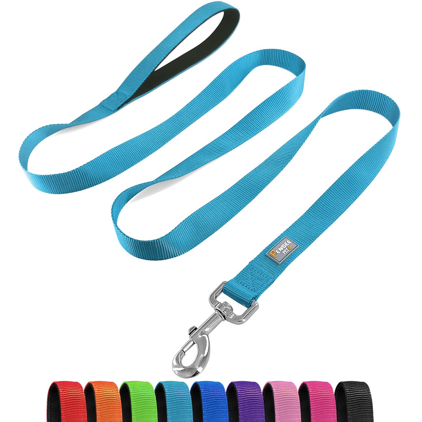 Penseepet Basic Dog Leashes 6 Ft Padded Handle Nylon Dogs Leashes For Large Dogs Light Blue