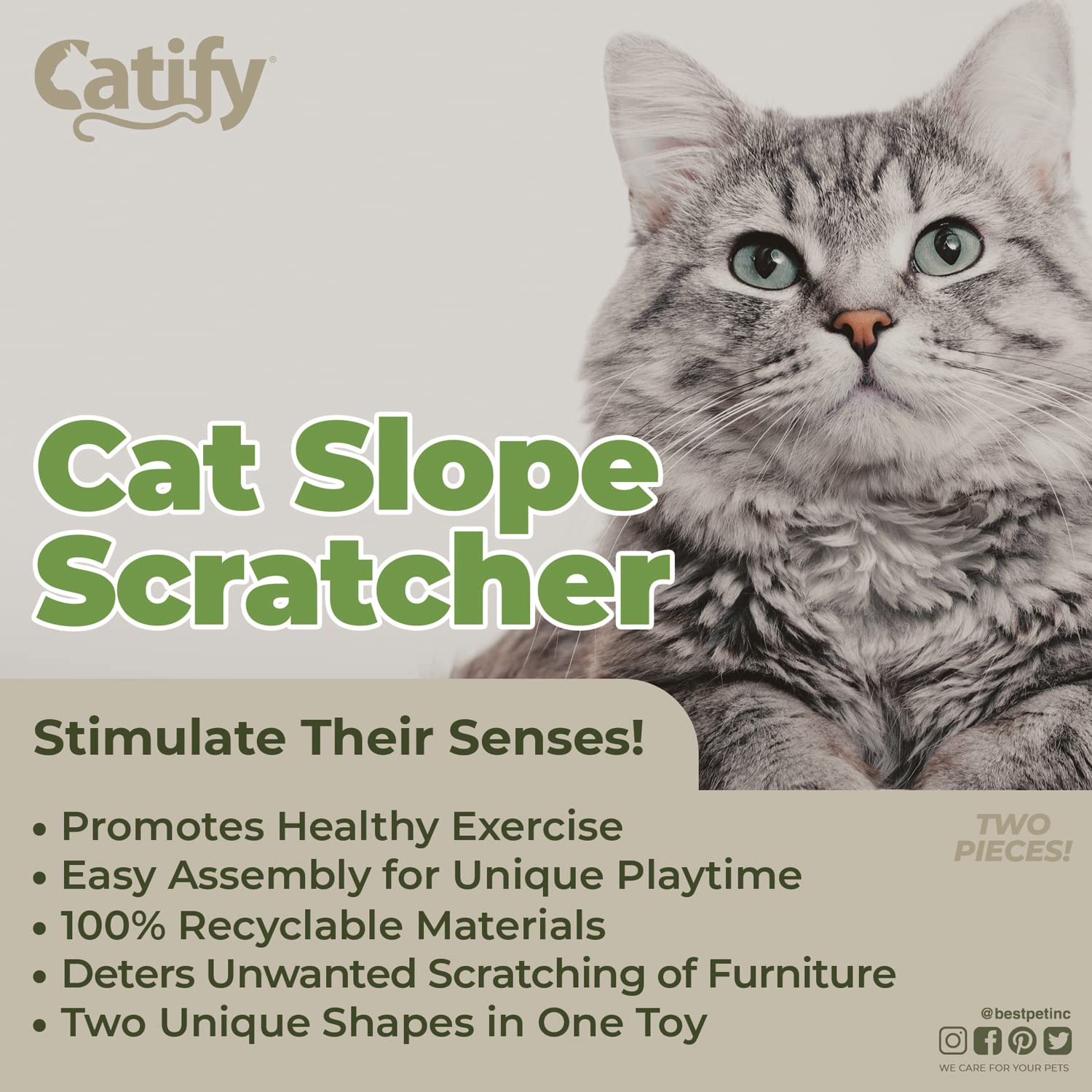 Best Pet Supplies Corrugated Cat Scratcher Refill Pads, Durable Cardboard, Slope (2 Pack), Interactive Lounger, Model CTM-08-02T