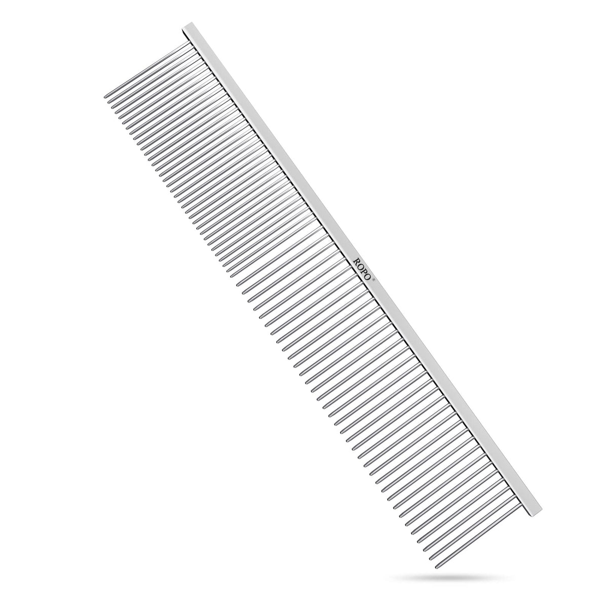 Ropo Dog Comb Tool For Removing Matted Fur - Pet Dematting Comb With Rounded Teeth And Non-Slip Grip Handle - Prevents Knots And Mats For Long And Short Haired Pets (Square Handle, Silver)