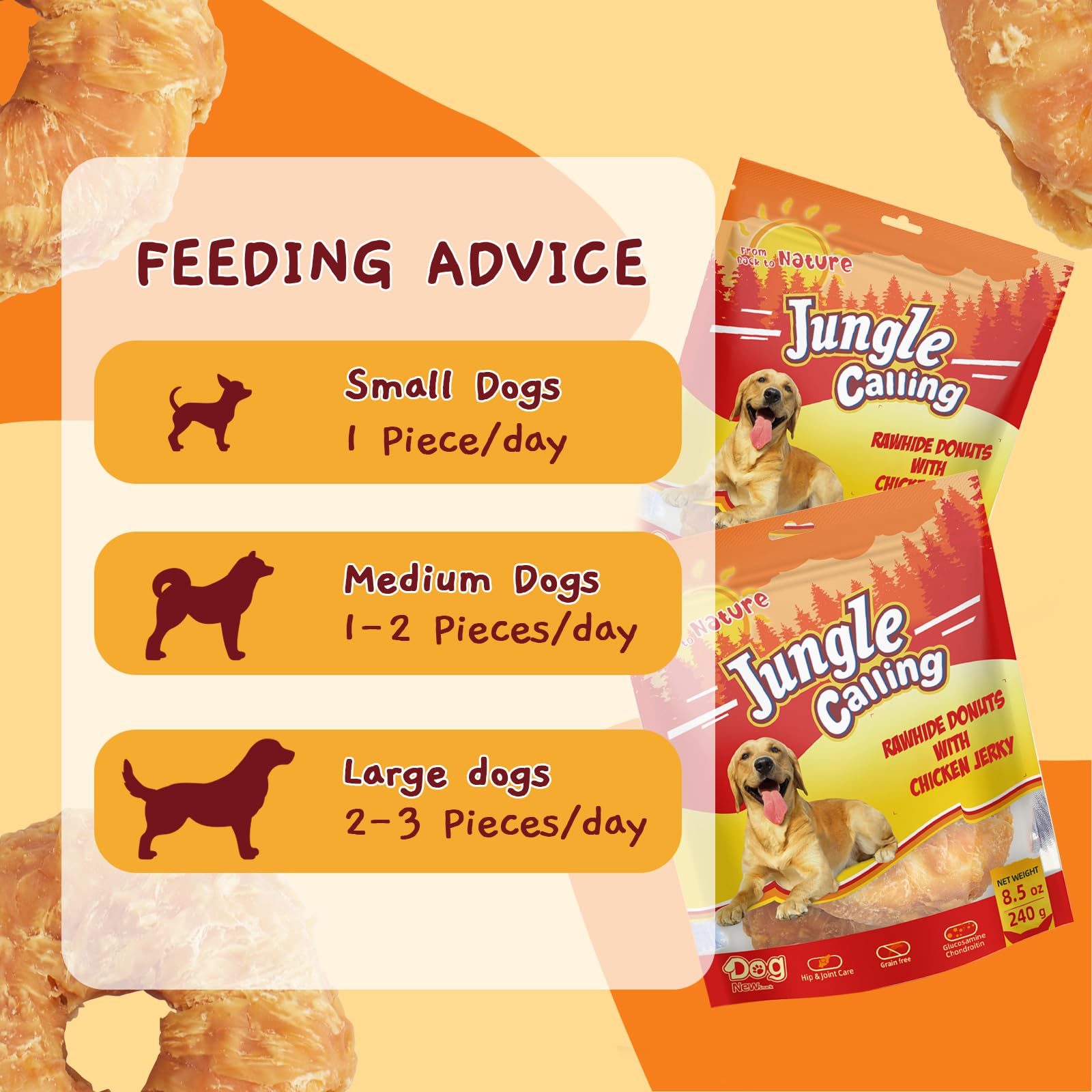 Jungle Calling Dog Treats Long Lasting, Rawhide Chews for Dogs, Chicken Wrapped Rawhide Donuts, Chewy Snacks for Medium Large Do