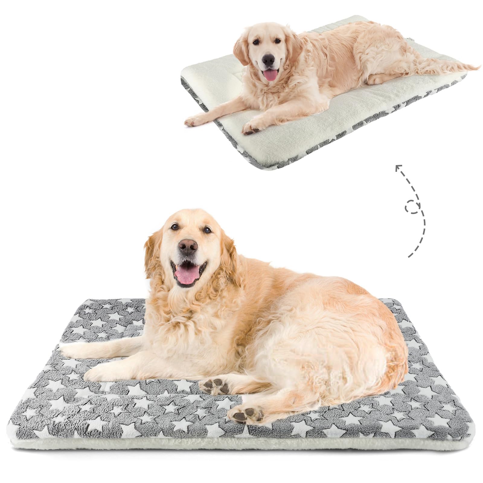 Mora Pets Dog Bed Crate Pad Ultra Soft Pet Bed With Cute Star Print Washable Crate Mat For Large Medium Small Dogs Reversible Fleece Dog Crate Kennel Mat Cat Bed Liner 41 X 29 Inch Grey