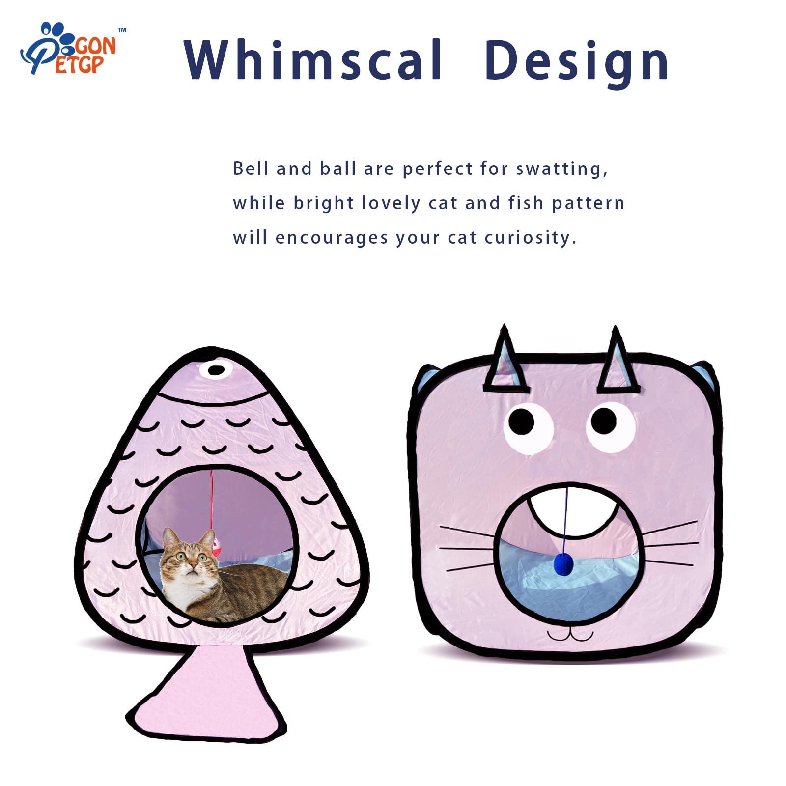 Gonpetgp Cat Tunnel For Indoor Cats With Cube Tent Toys Combo, Crinkle Paper Collapsible Interactive Pet Cat Tubes With Play Ball And Bell For Puppy, Kitty, Kitten, Rabbit (3 In 1 Set