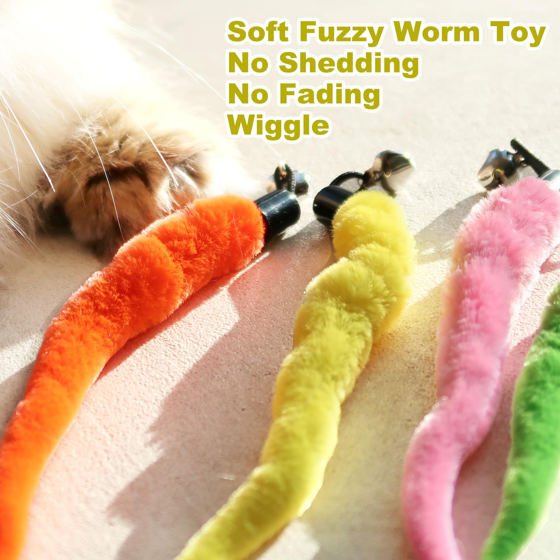 Meohui Cat Wand Toys Refills, Cat Feather Toys Accessories, 10Pcs Squiggly Worms Replacements And 1Pc Replacement String For Cat Fishing Pole, Assorted Teaser Refills With Bell For Indoor Cats Kitten