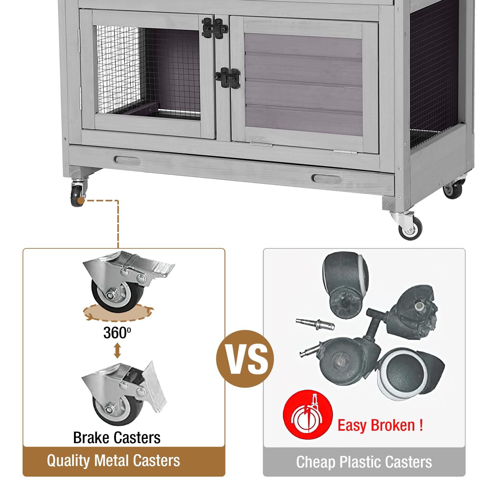 Rabbit Hutch Outdoor Indoor Bunny Cage 2 With Large Pull-Out Trays 2 Story Guinea Pig Cage On Wheels- Move Freely