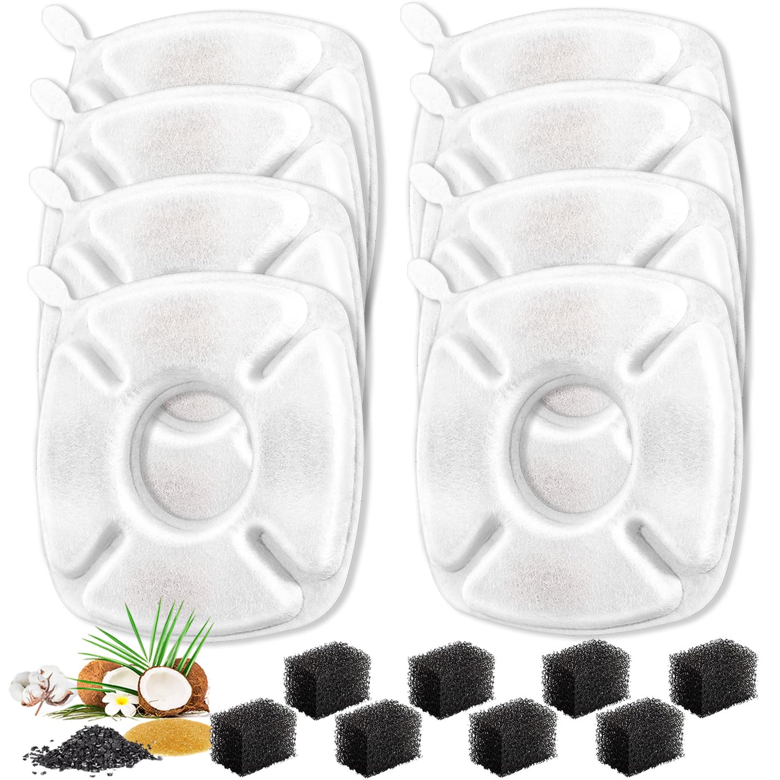 16 Pcs Cat Water Fountain Replacement Filters, 8 Pack Pet Fountain Filters 8 Pack Pre- Sponges Fit For 67Oz, 95Oz, 135Oz Automat