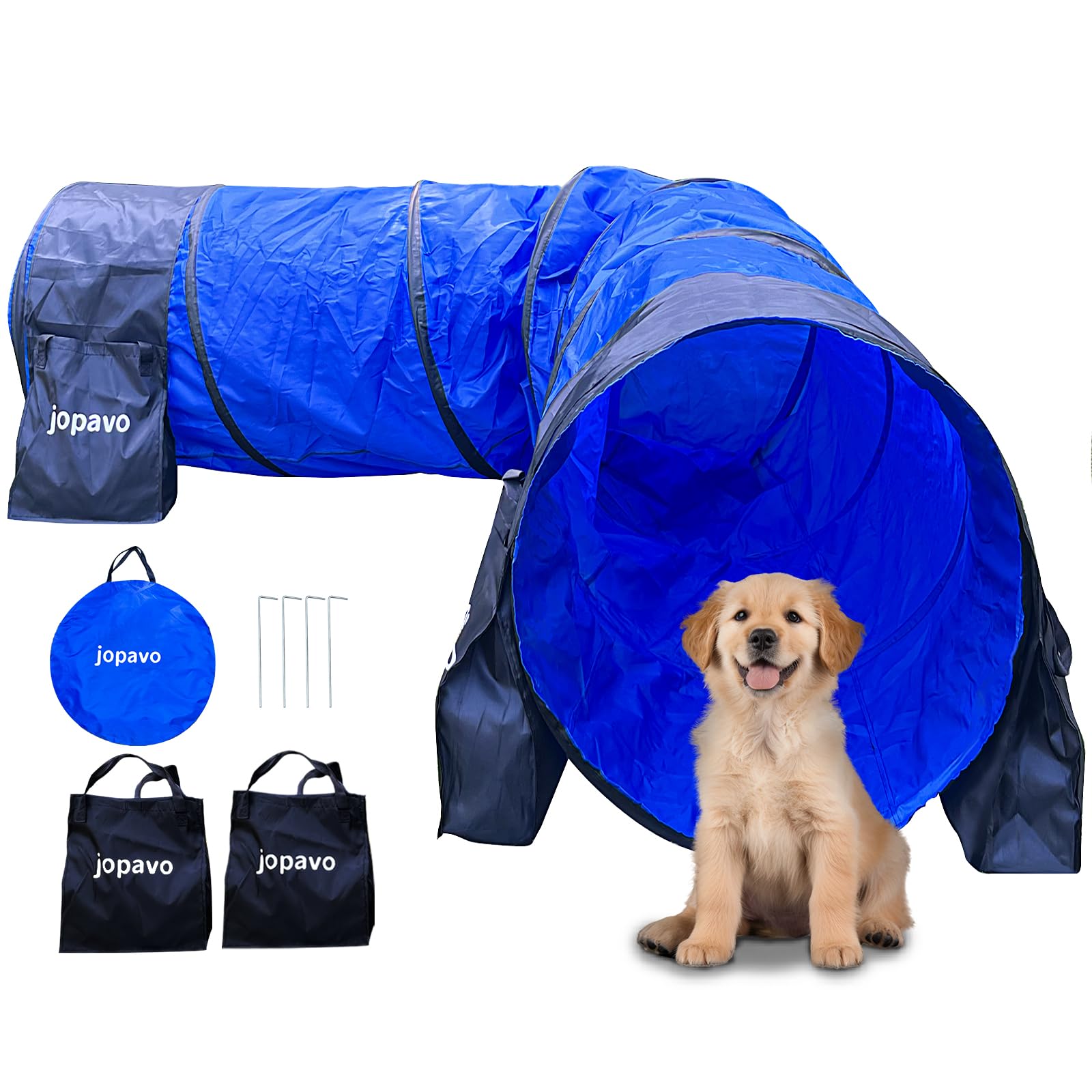 Dog Agility Training Equipment Tunnel:Jopavo 10 Foot Agility Tunnel With 2 Pack Sandbags, Carry Bag And 4 Ground Spikes.Ideal Ag