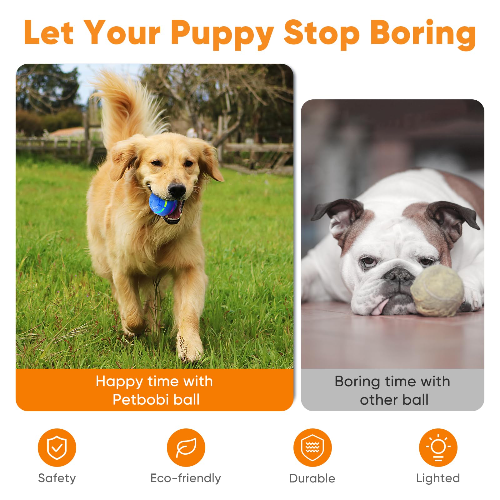 Petbobi Active Rolling Ball for Dogs - 2025 New Upgrade 2 Modes Interactive Dog Toys, USB Rechargeable Motion Activated Self Mov