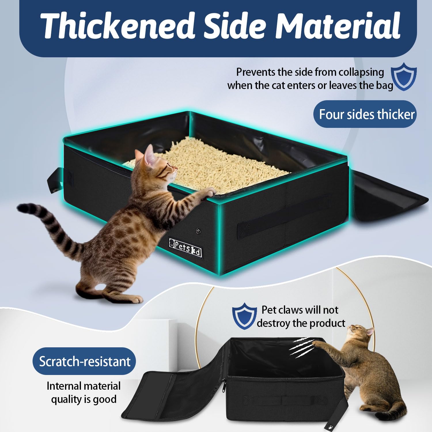 Petskd Portable Cat Travel Litter Box with Lid and 10 pcs Disposable Liner Bags, Leak-Proof and Collapsible, Cat Travel Essentia