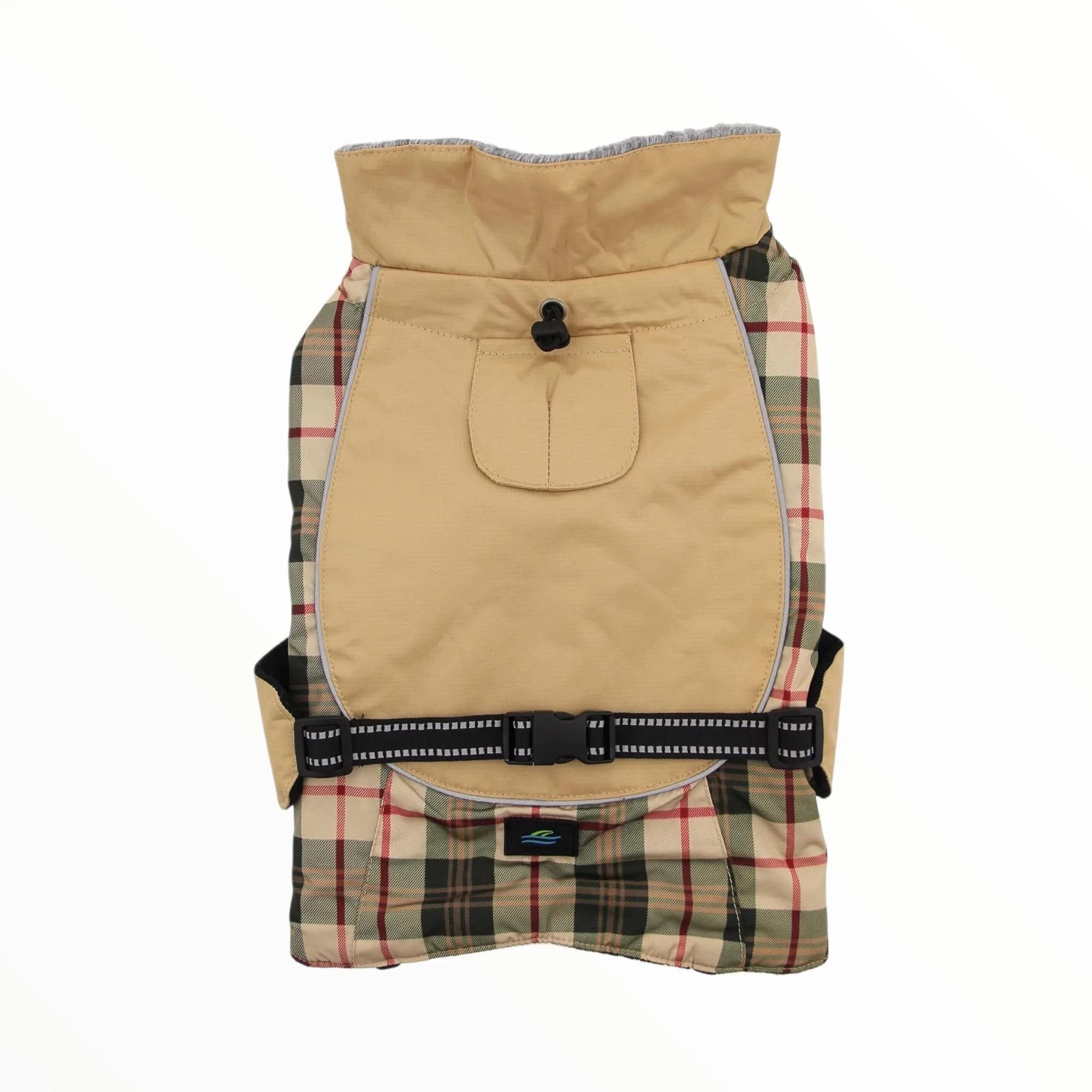 Doggie Design Alpine All Weather Dog Sport Parka Coat - Beige Plaid Size M