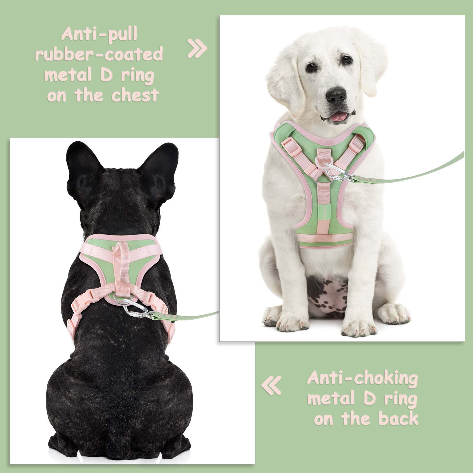 Wolfone No Pull Dog Harness Adjustable Soft Padded Pet Vest With Control Handle Adorable Daily Harness For Dogs(Mint Green S)