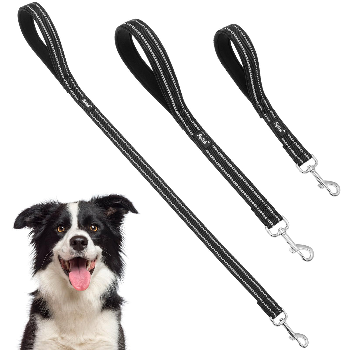 Pupteck Reflective Short Dog Leash - 3 Packs 2.5Ft/ 1.5Ft/ 1Ft Nylon Dog Leash With Strong Clip, And Soft Padded Handle, Durable Training Leash For Small Medium Large Dogs Cats Walking Outside