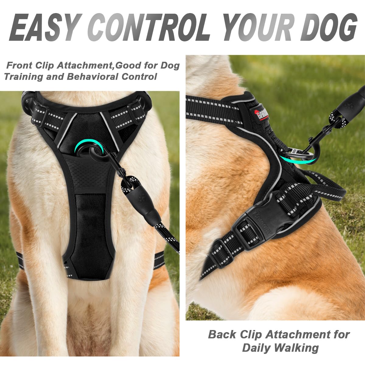 Barkbay No Pull Dog Harness Front Clip Heavy Duty Reflective Easy Control Handle For Large Dog Walking(Black,S)