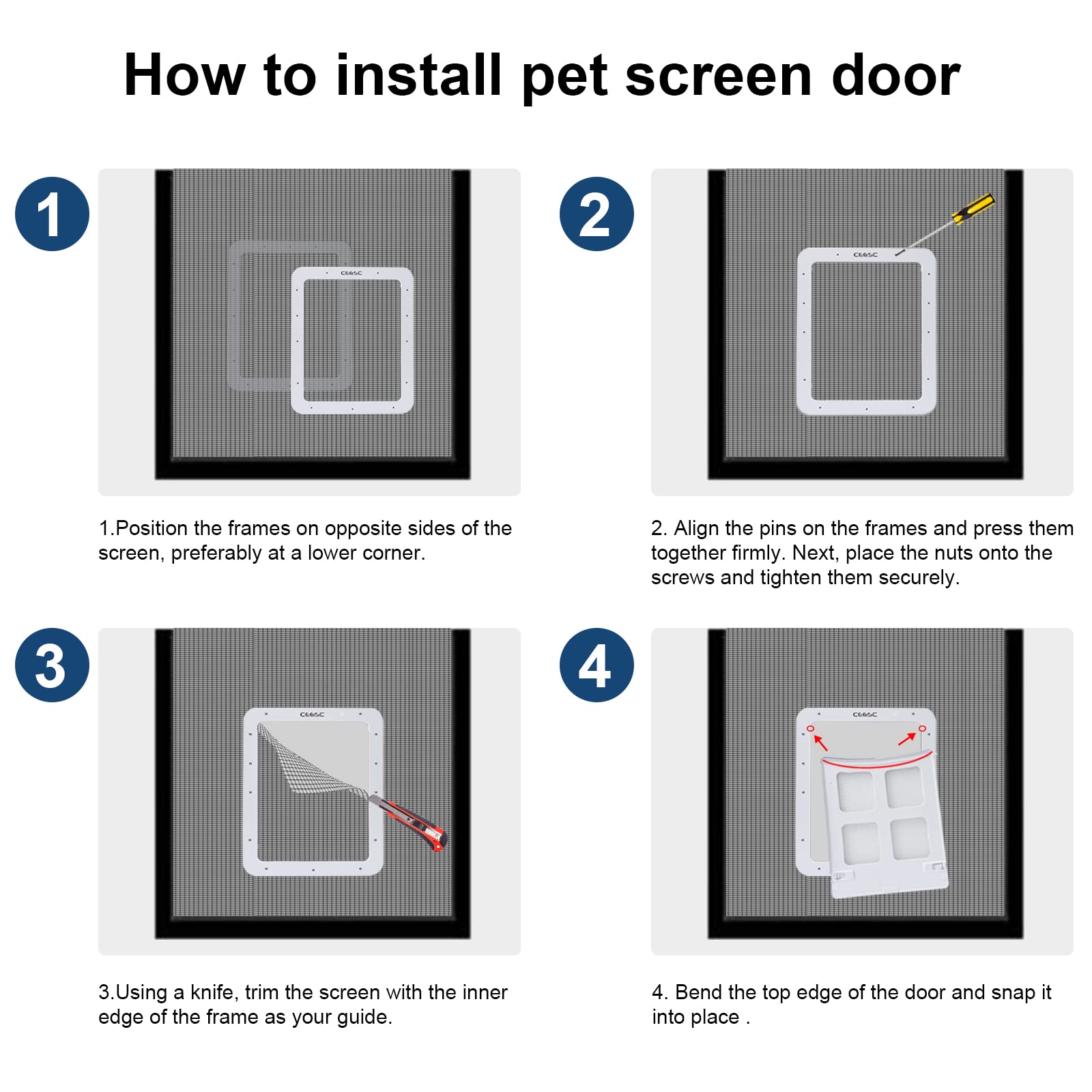 Ceesc Dog Screen Door (Outer Size 14.56' X 16.92'), Lockable Pet Screen Door For Dogs & Doggie, Doggie Door For Screen Door(Large, White)