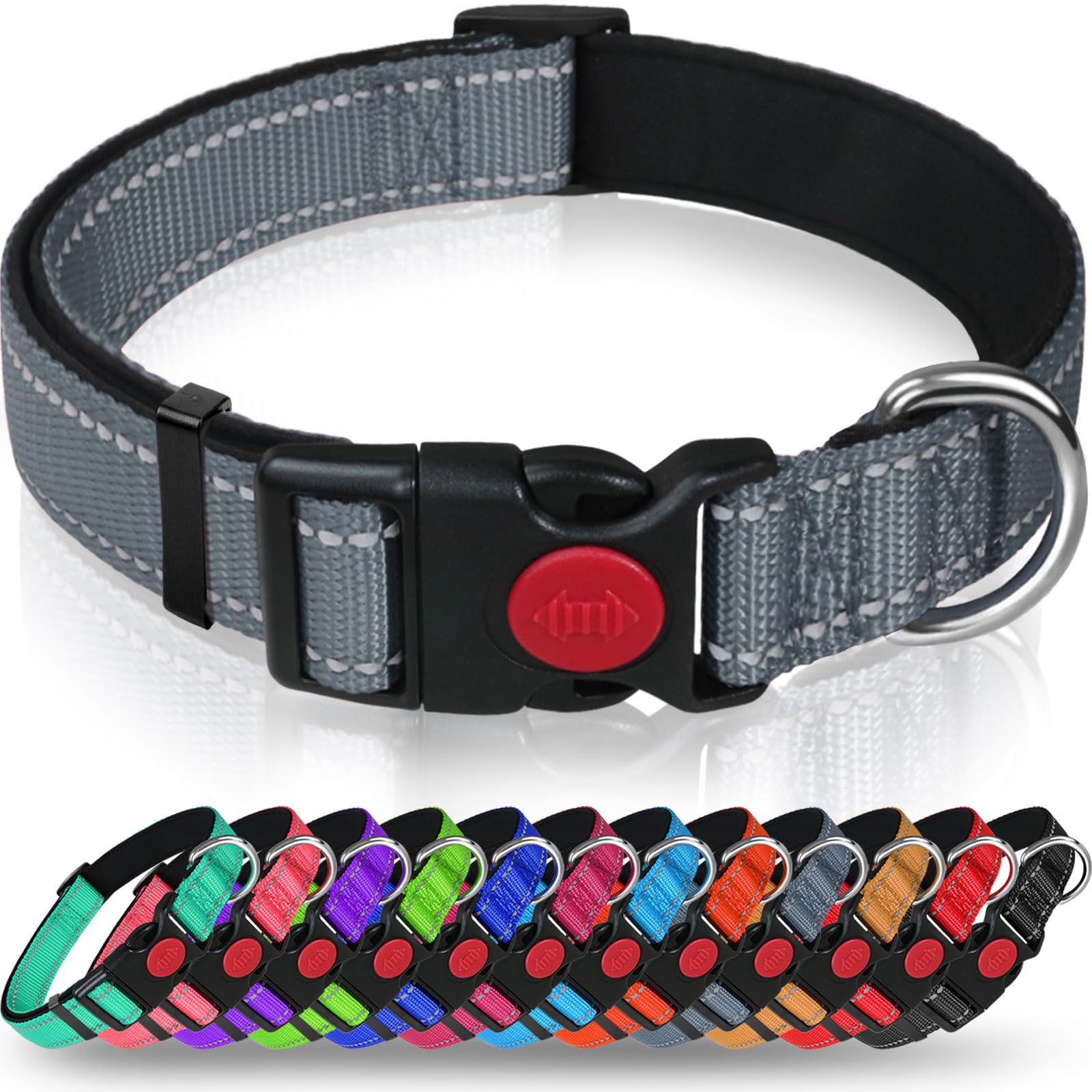 Taglory Reflective Dog Collar With Safety Locking Buckle, Adjustable Nylon Pet Collars For Puppy Dogs, Xs, Grey