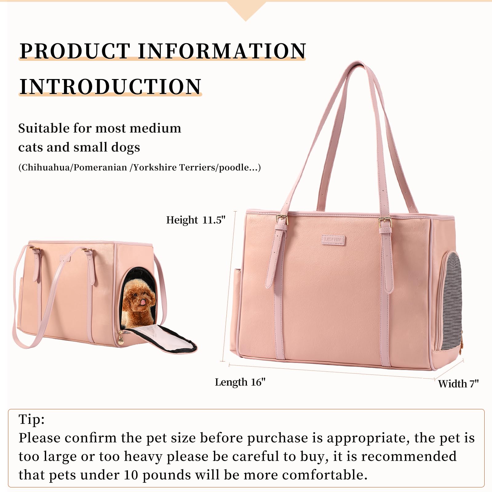 Lasaviin Fashion Dog Purse Pet Carrier Leather Bag for Small Dogs Cats Puppy, Portable Tote Bag Airline Approved Soft-Sided Carr