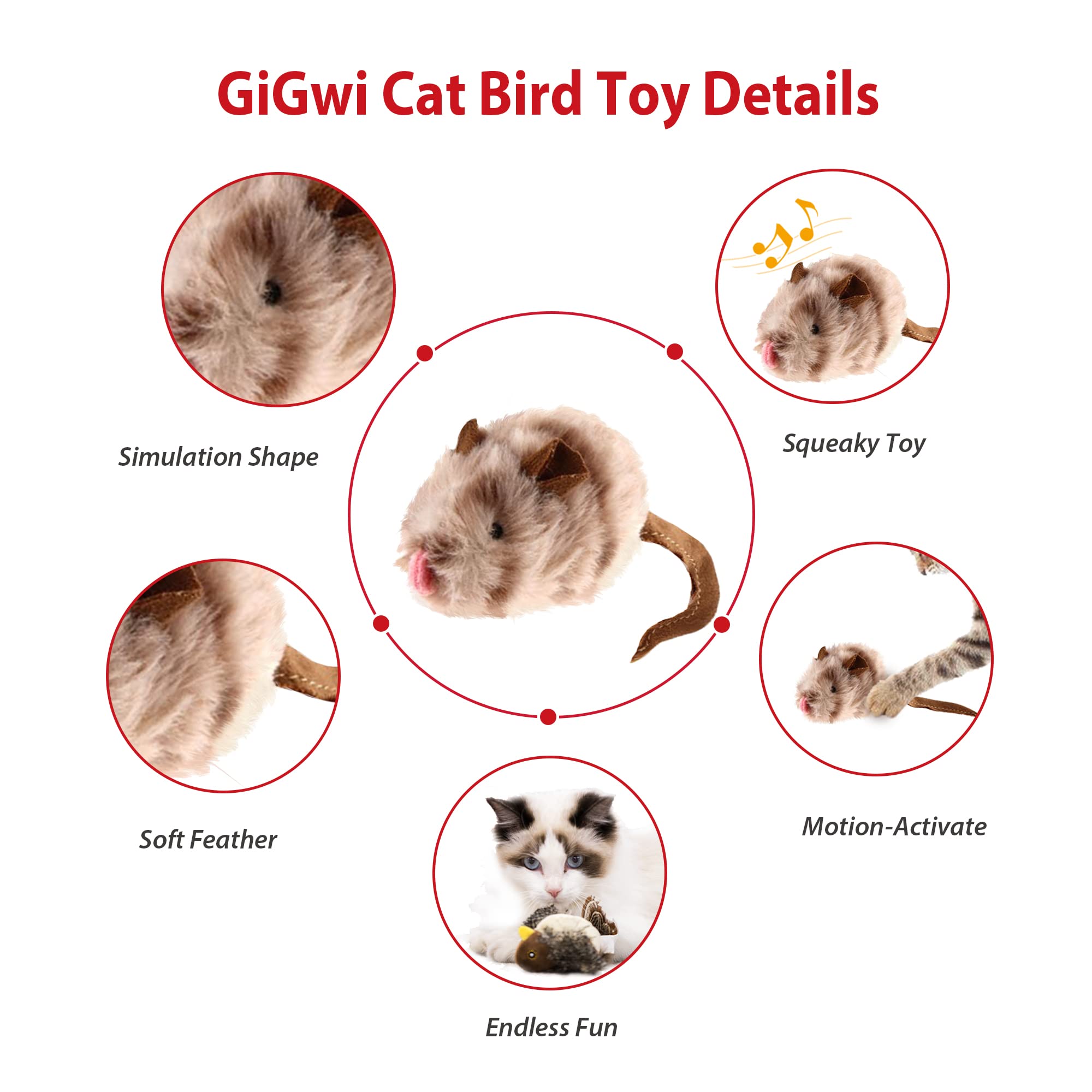 Gigwi Cat Toys For Indoor Cats, Interactive Cat Toy With Real Squeaky Mouse Electronic Sound Chirping, Kitten Toys Automatic Cat