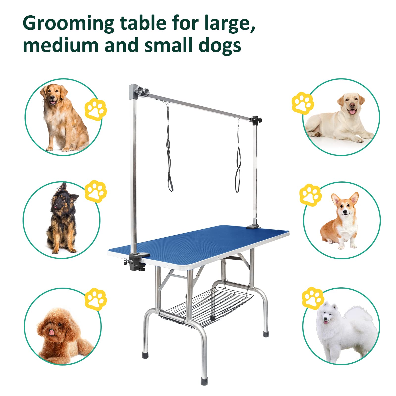 LOVMOR 46 Inch Dog Grooming Table,Adjustable Home Pet Grooming Tables with Arm/Noose/Mesh Tray