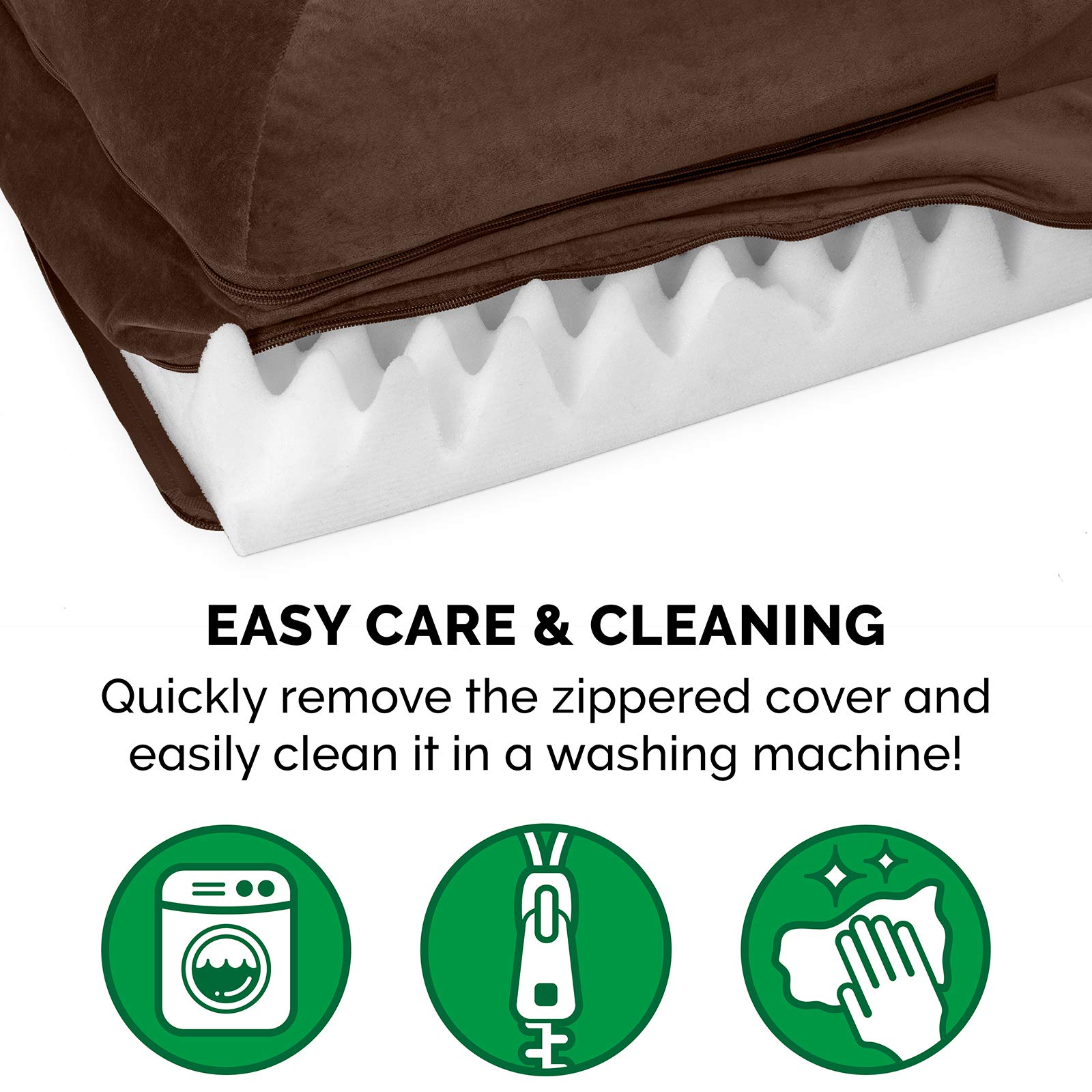 Furhaven Orthopedic Dog Bed For Large/Medium Dogs W/ Removable Bolsters & Washable Cover, For Dogs Up To 55 Lbs - Plush & Velvet L Shaped Chaise - Sable Brown, Large