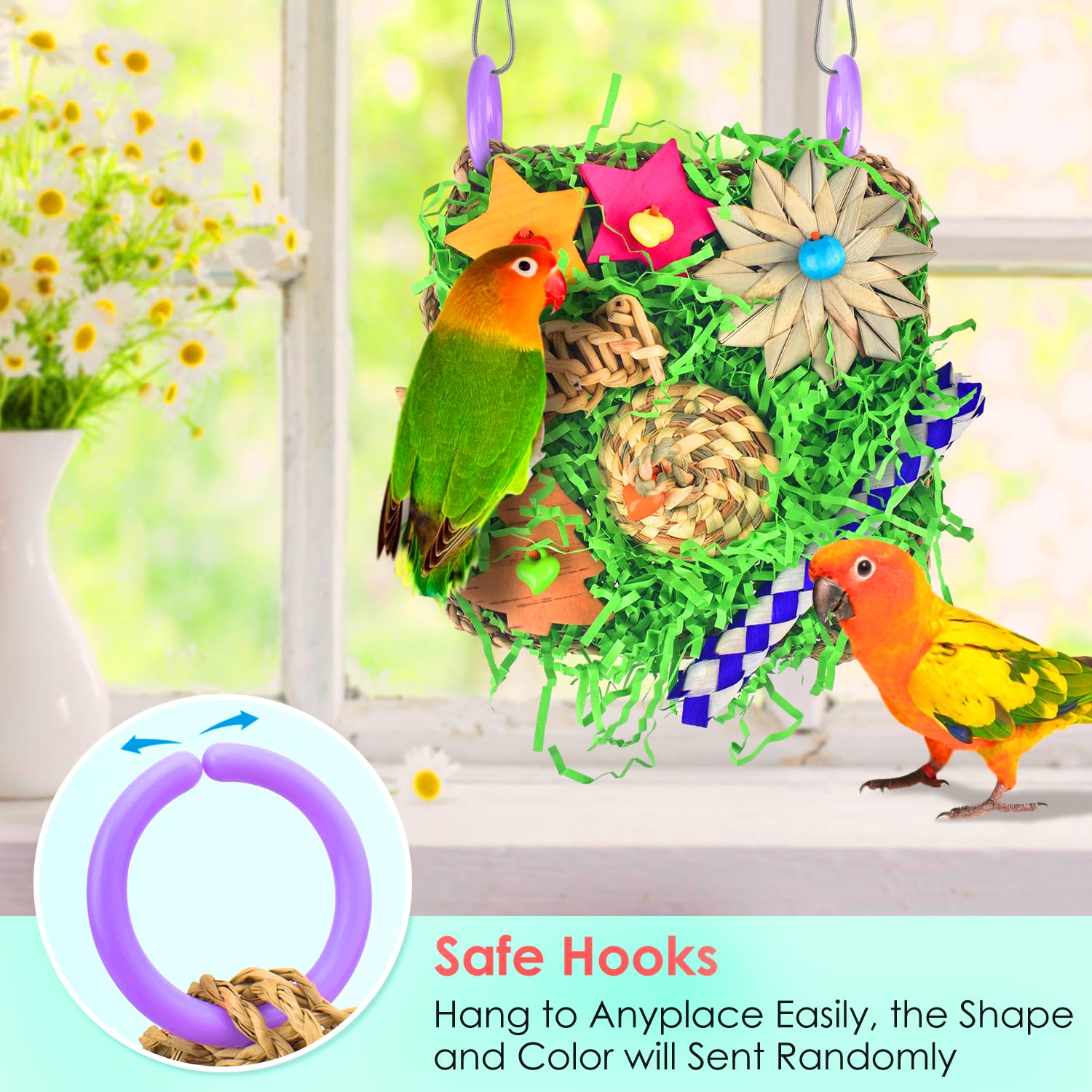 KATUMO Bird Toys - Parrot Grass Mat Foraging Wall Toys Shredder for Cockatiel, Conure, Lovebird, Budgie, Parakeet - Small Medium