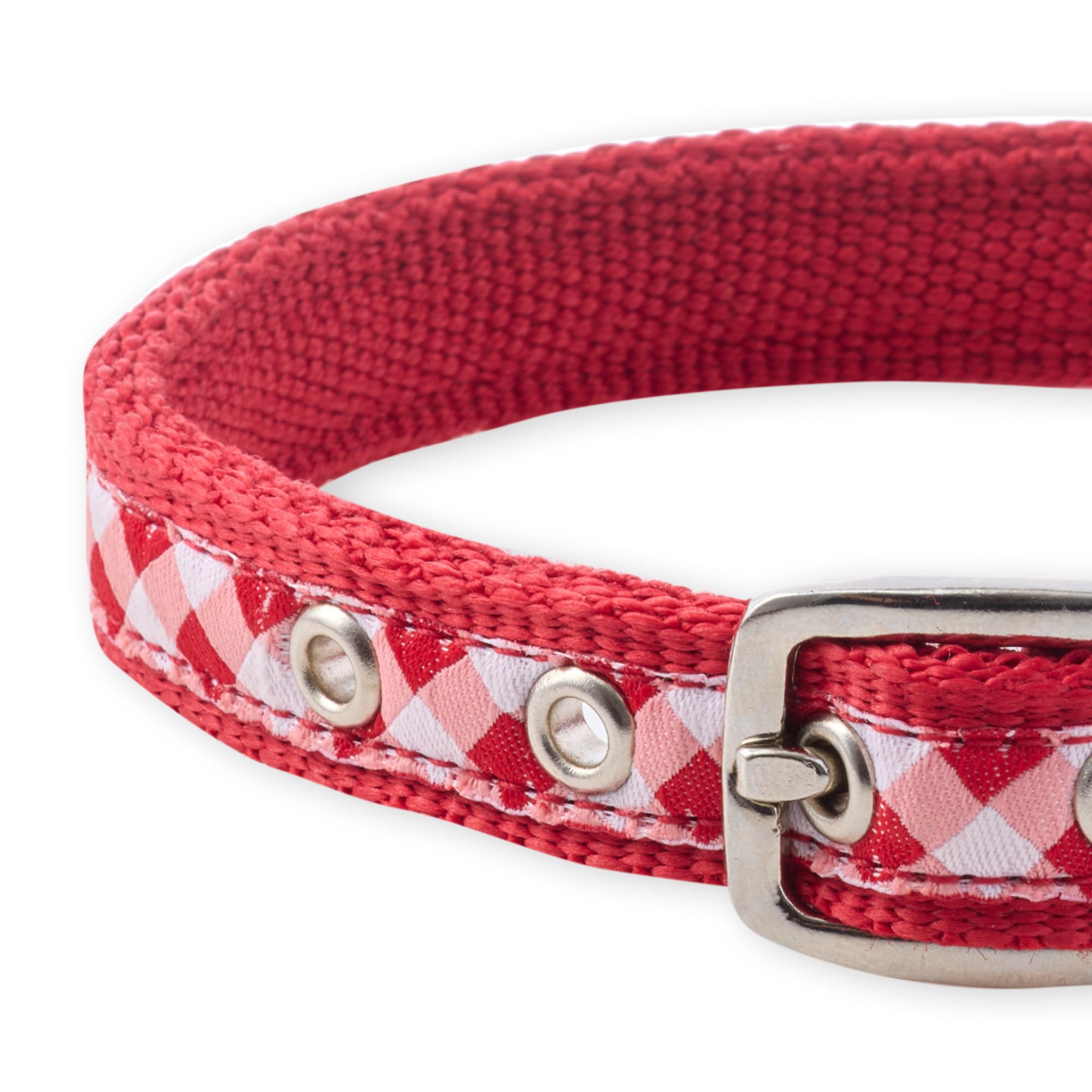 Pet Passion Adjustable Recycled Ribbon Dog Collar For All Pet Breeds, Red Buffalo Plaid, X-Small