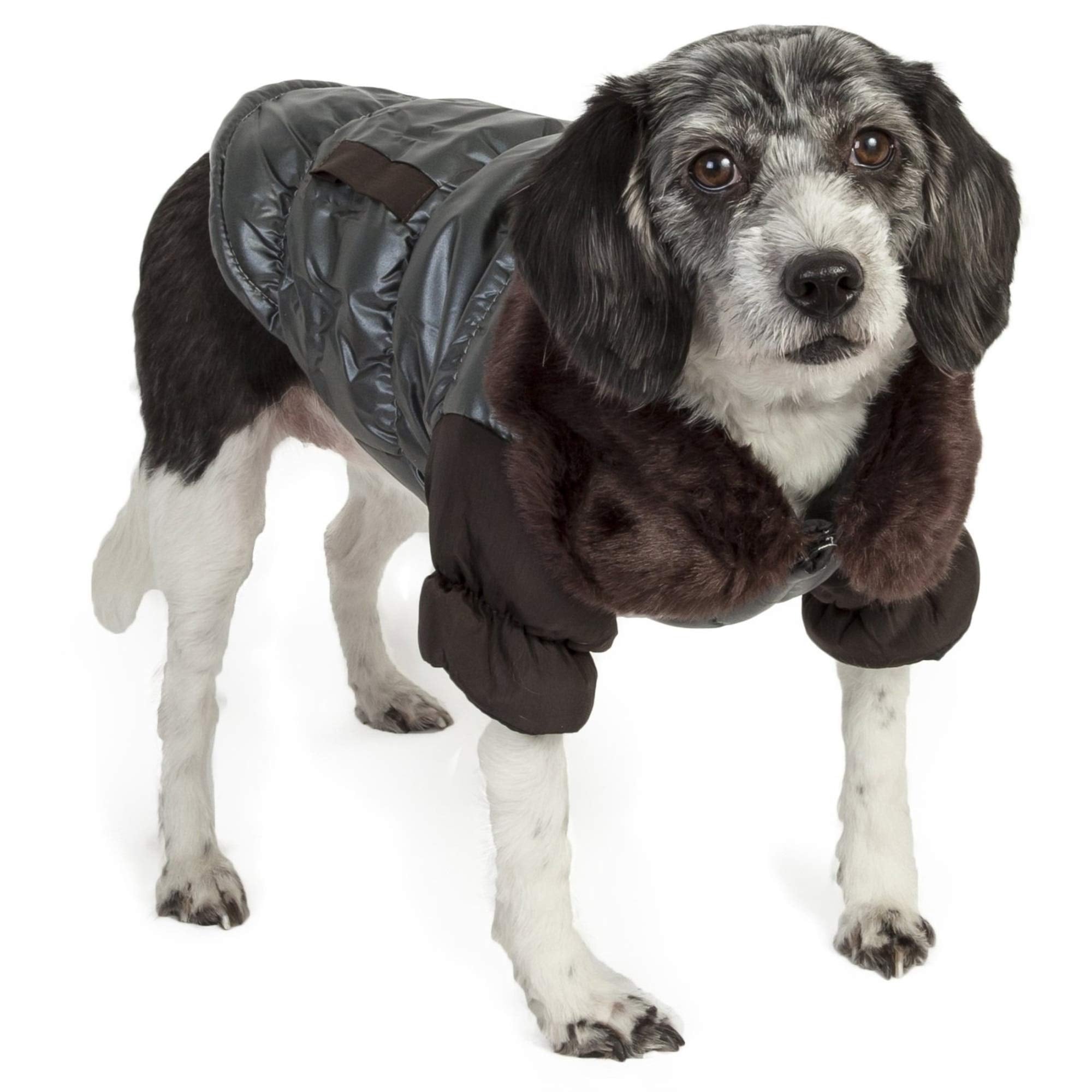 Pet Life DPF00632 Ultra Fur Metallic Collared Dog Parka Coat, X-Small, Brown