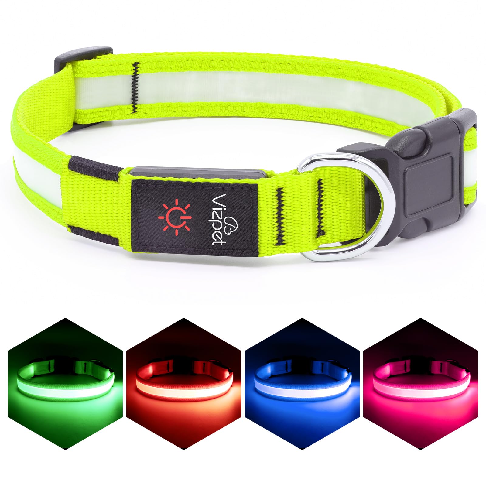 Vizpet Led Dog Collar, Light Up Dog Collar Adjustable Usb Rechargeable Super Bright Safety Light Glowing Collars For Dog(Small,G